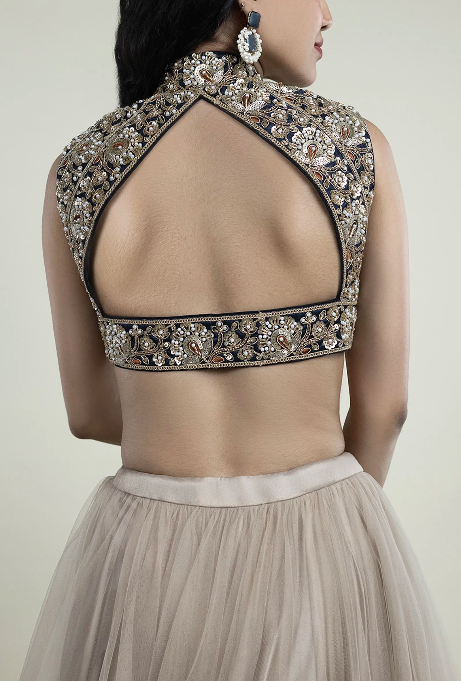 TJBL00038_5 Black Golden Embroidery Blouse