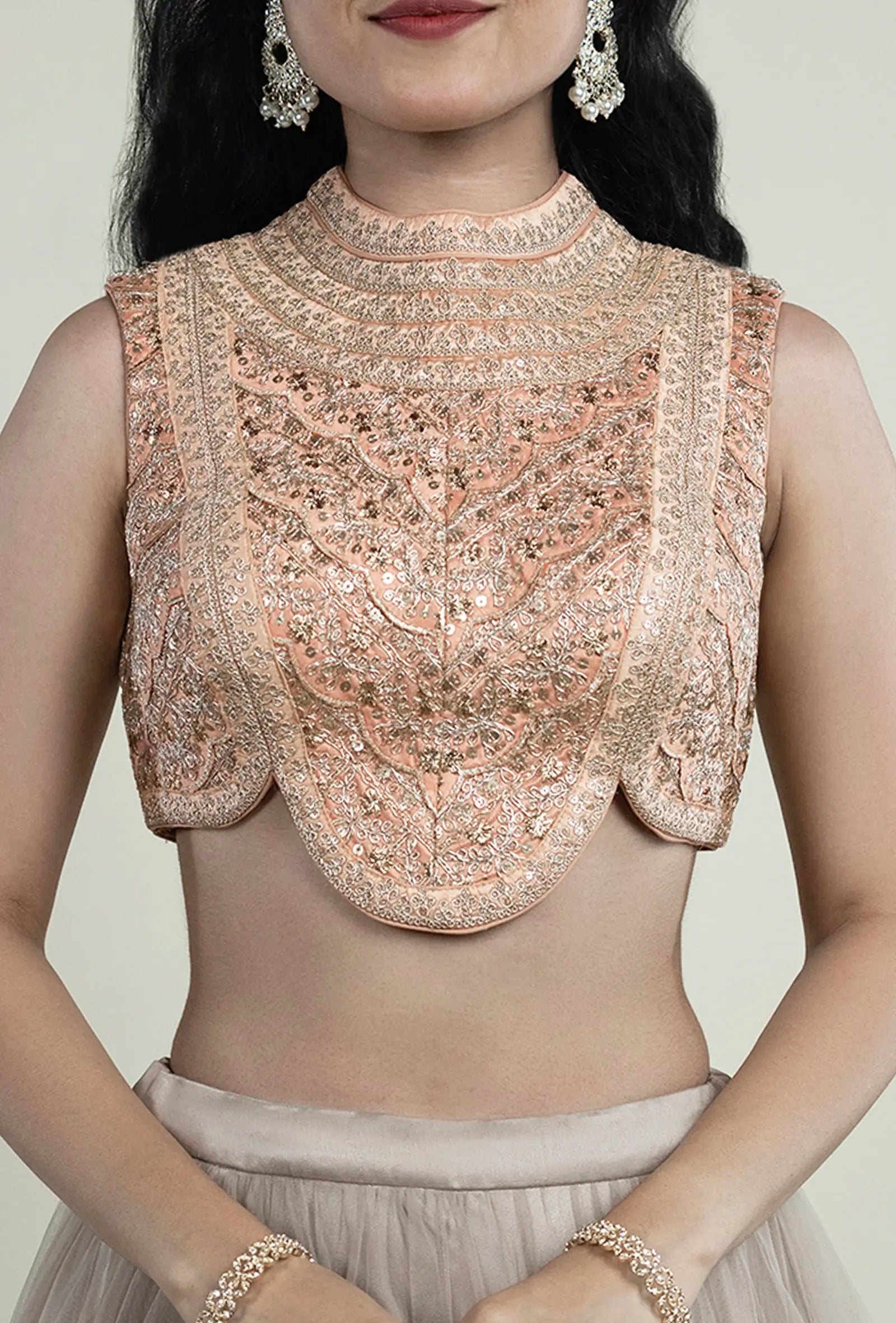 TJBL00039_1 Peach Embroidery Blouse