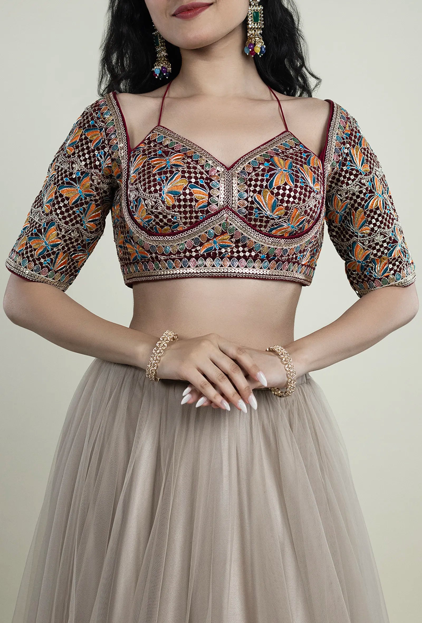 TJBL00052_3 Maroon Multicolor Blouse