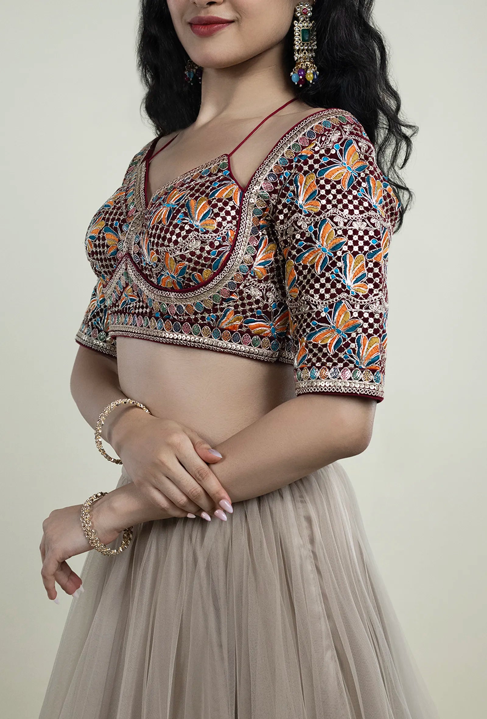 TJBL00044_2 Maroon Multicolor Blouse