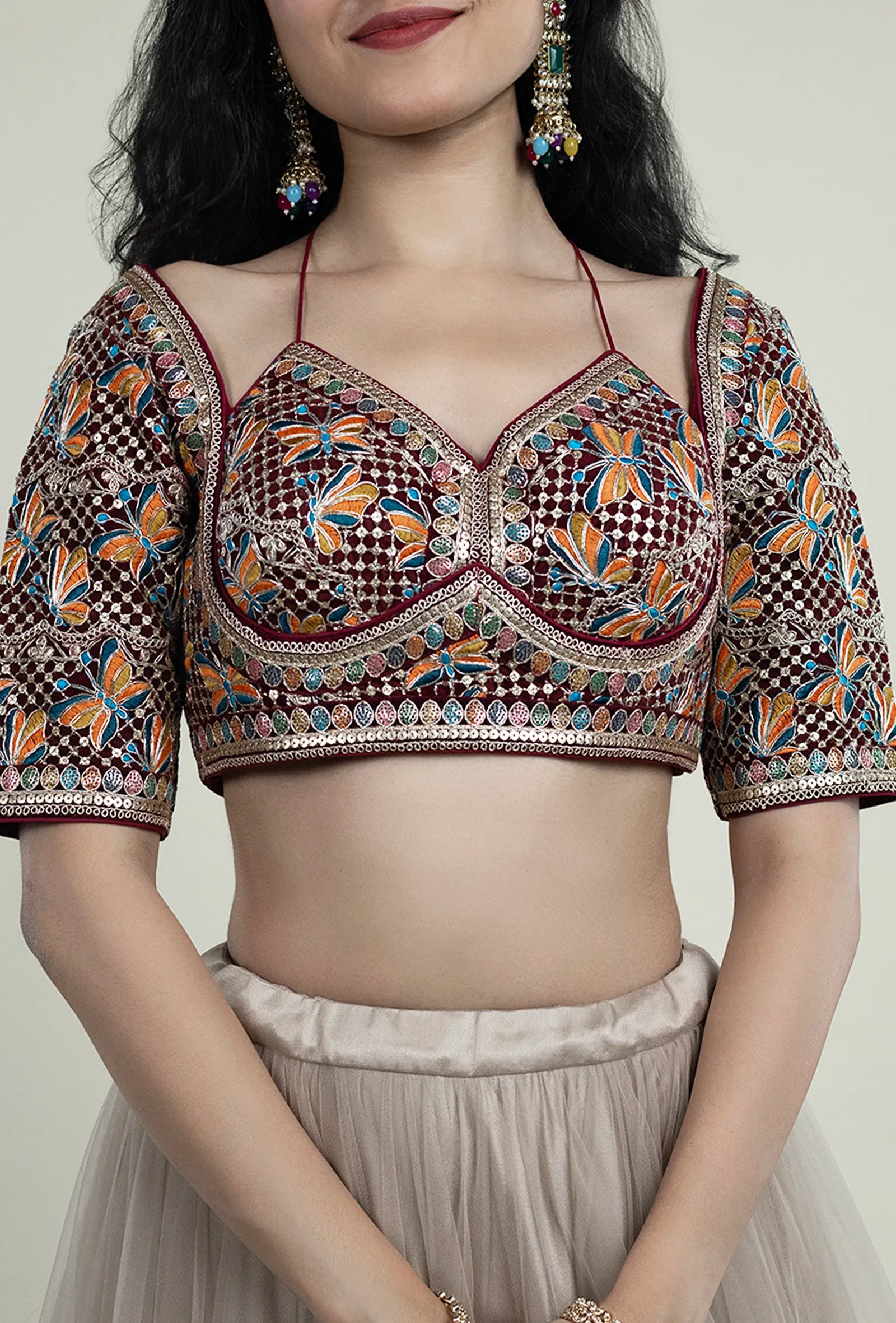 TJBL00044_4 Maroon Multicolor Blouse