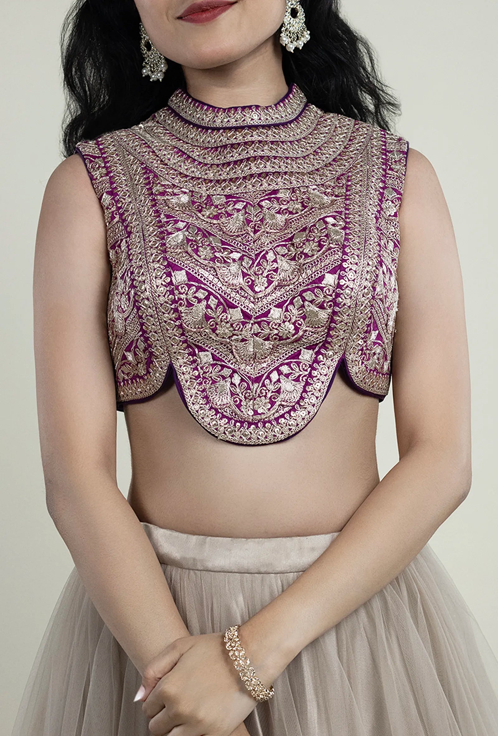 TJBL00052_1 Purple Closed Neck Blouse