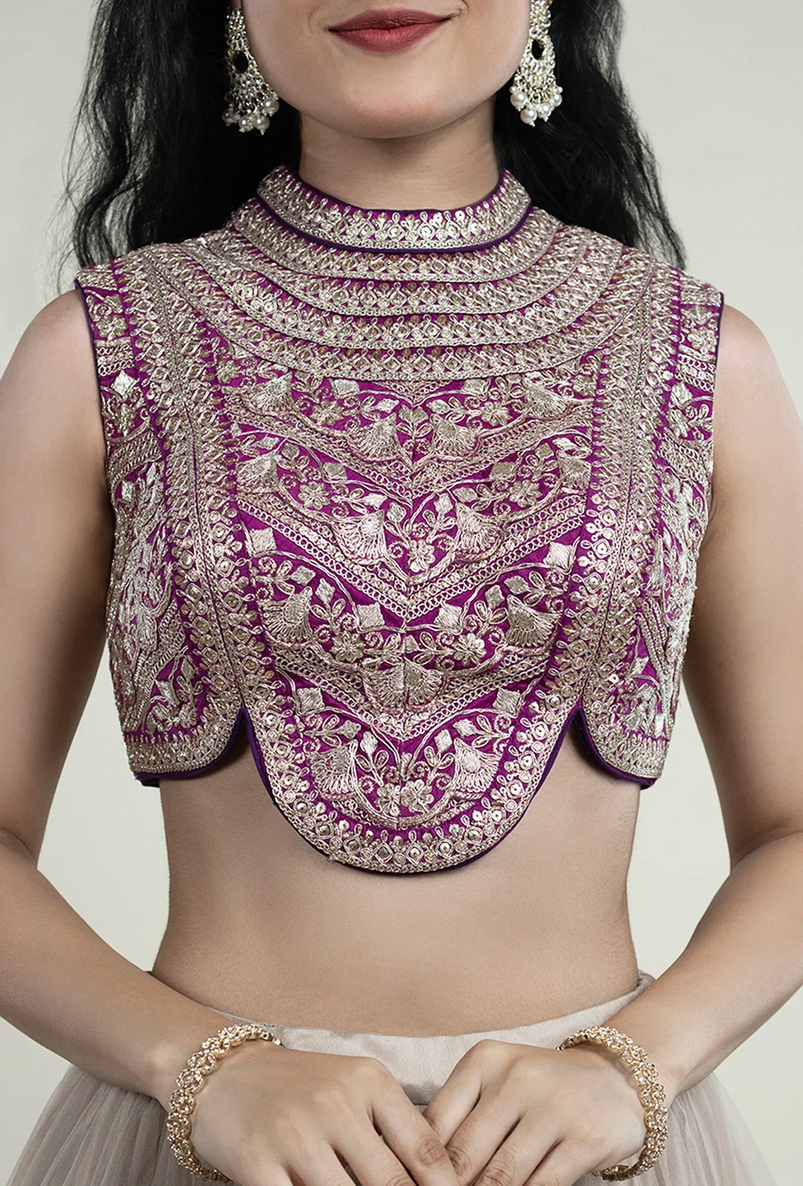 TJBL00052_2 Purple Closed Neck Blouse