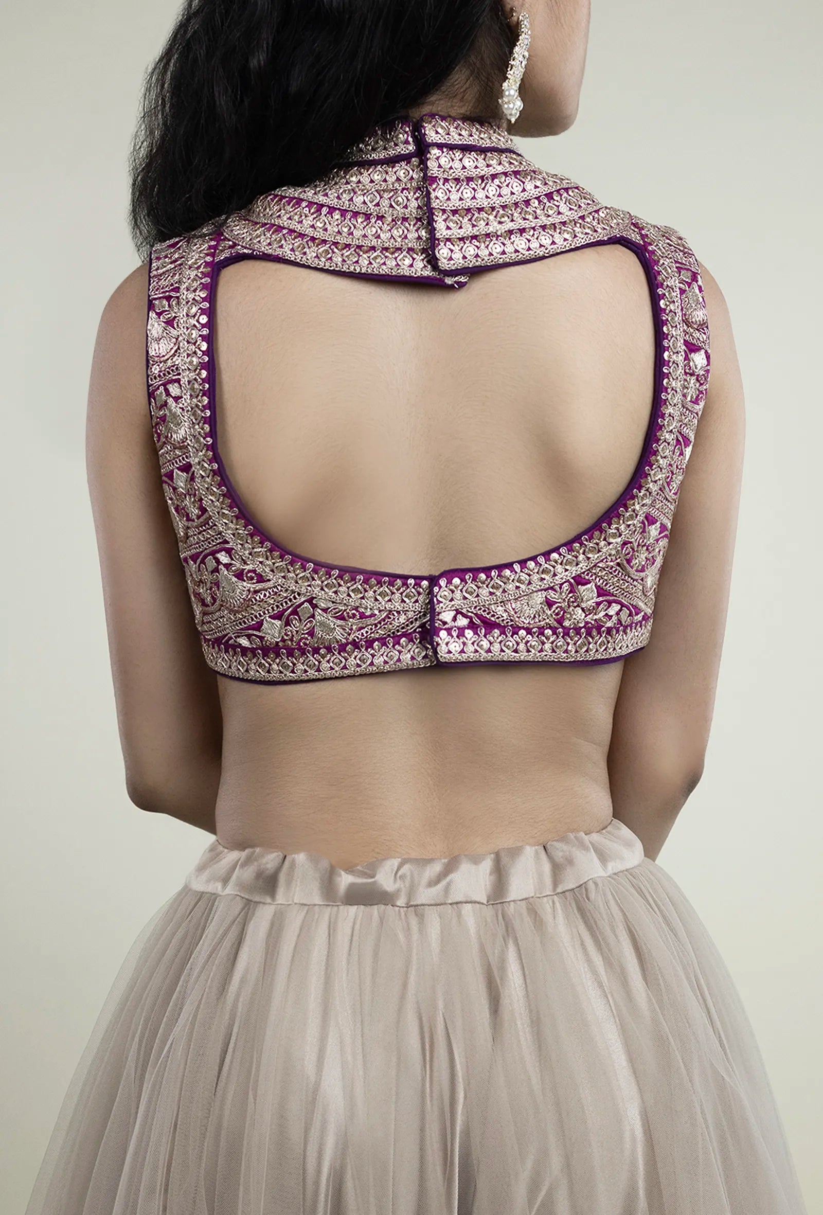 TJBL00052_5 Purple Closed Neck Blouse