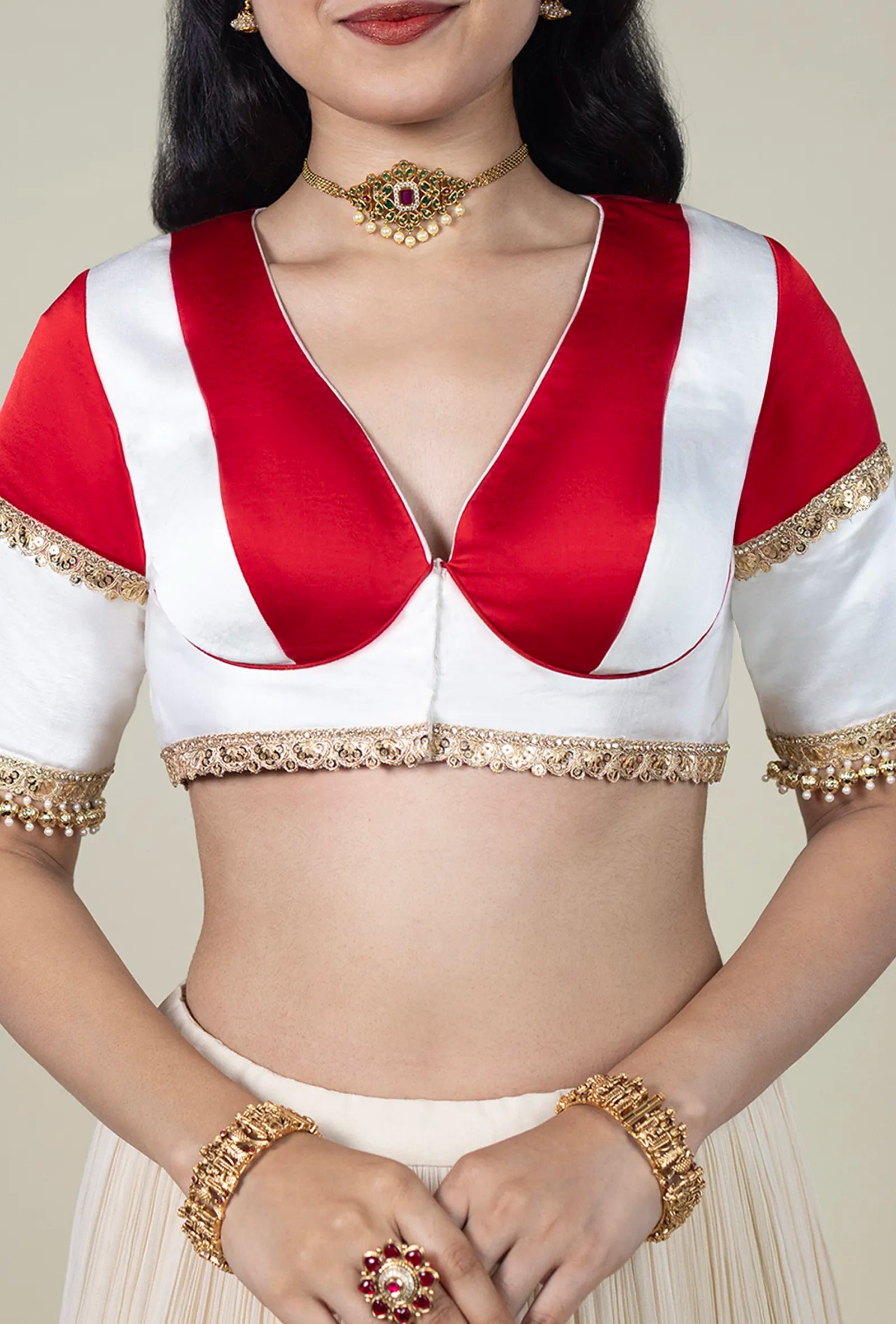 TJBL00058_1 Red-White Blouse