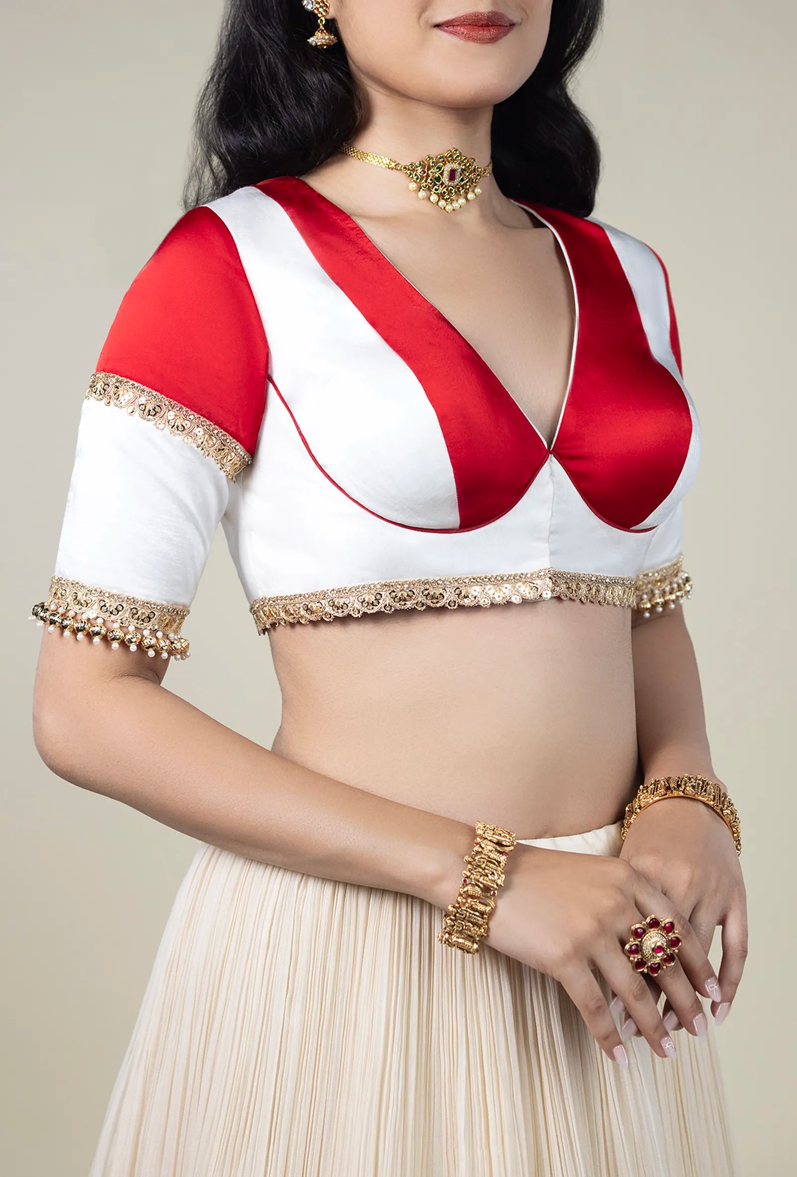 TJBL00058_4 Red-White Blouse