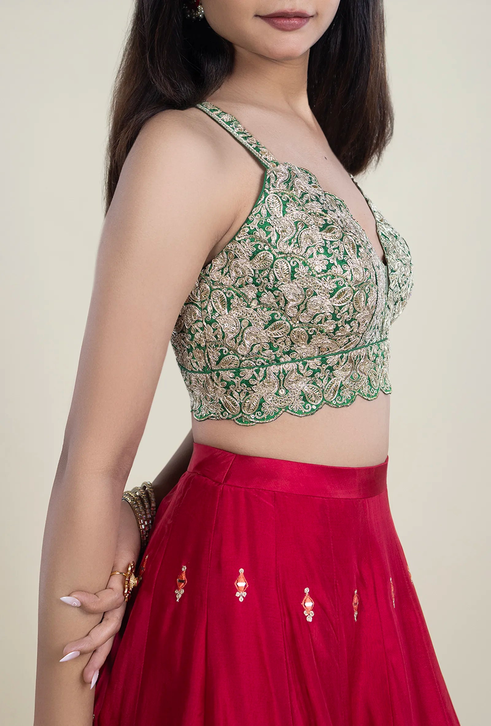 TJBL00059_3 Green-Embroidery Blouse