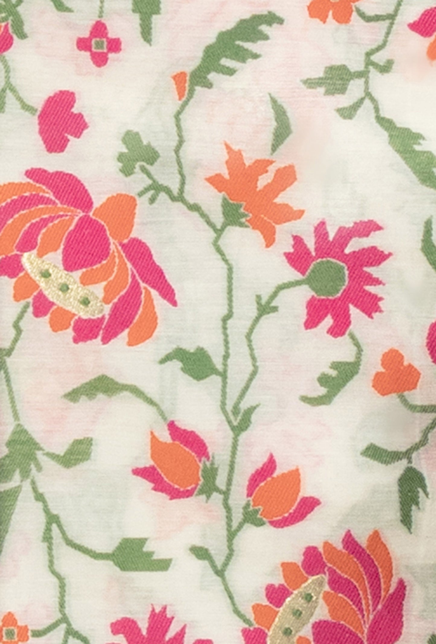 Ivory & Pink Floral Chanderi Kurta, Dupatta & Pants Set