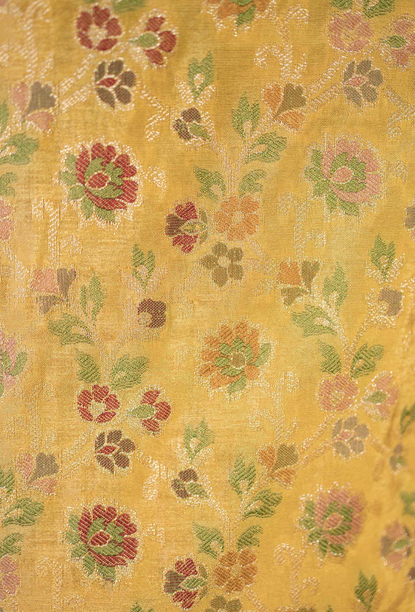 Mustard Yellow Chanderi Printed 3-Piece Suit for Women with Cotton Pant & Chiffon Dupatta