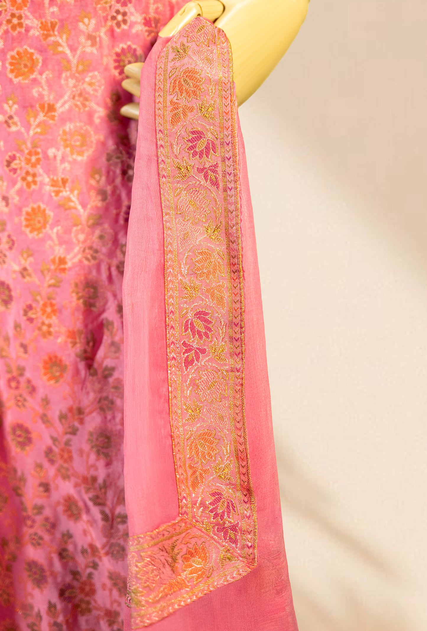 Coral Pink Chanderi Printed Ethnic Suit Set for Women