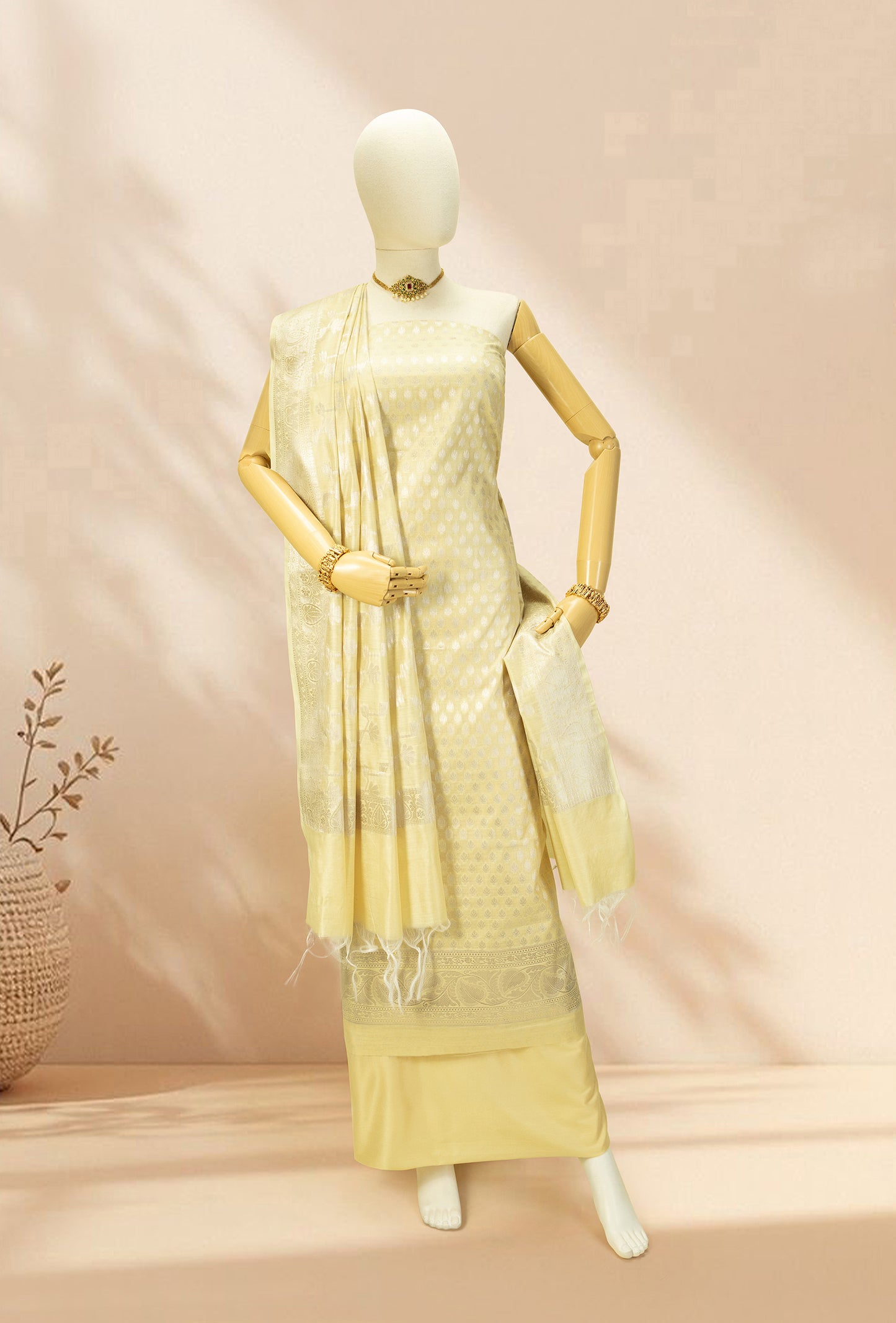 Lemon Radiance Chanderi Banarasi Suit Piece