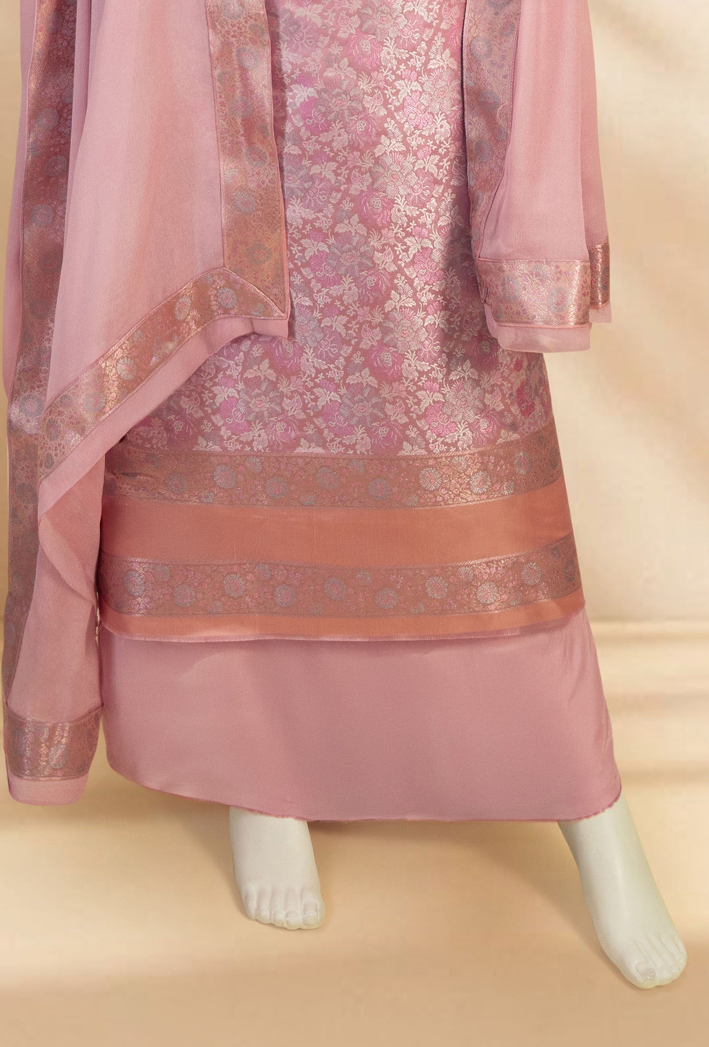 Salmon Pink Modal Silk Suit Piece with Crepe Pant & Chinon Duppatta