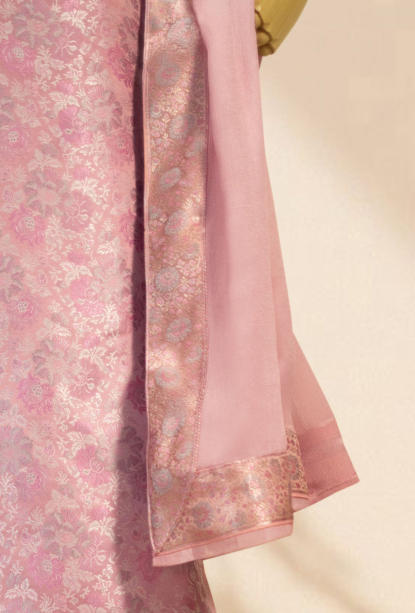 Salmon Pink Modal Silk Suit Piece with Crepe Pant & Chinon Duppatta