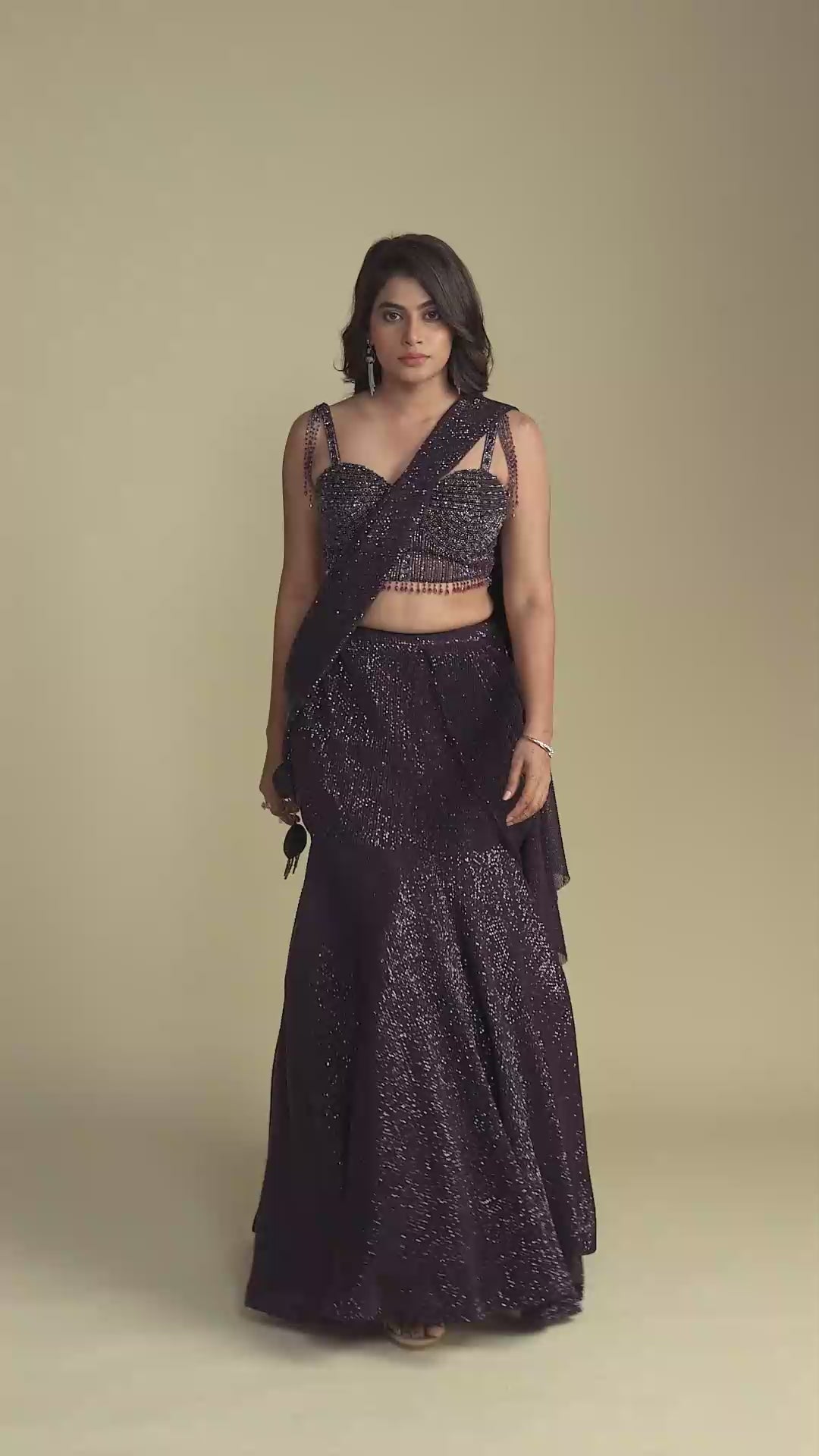 Rooh Dark Wine Pre Draped Mermaid Lehenga Saree