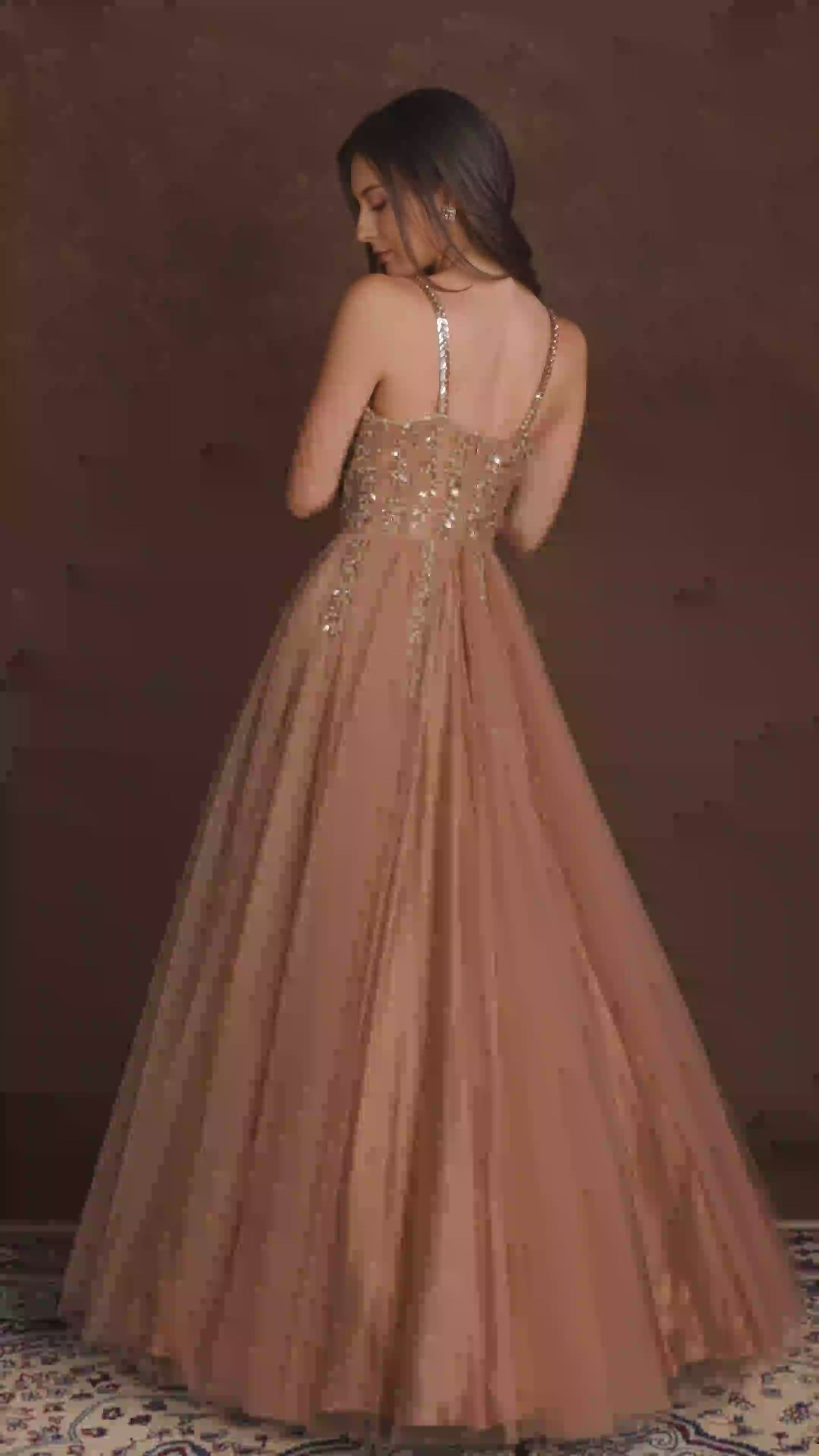 Alaya Mocha Brown Corset Style Stonework Gown