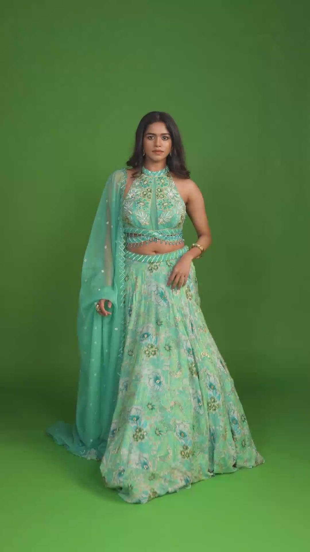 Atlantis Aquamarine Blue  Lehenga with Embellished Blouse Set