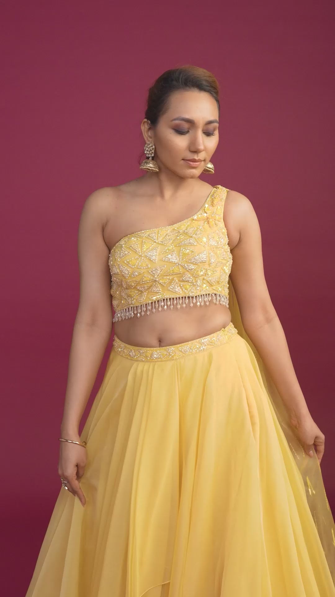 Mariah Yellow Lehenga Set with Attached Dupatta Blouse