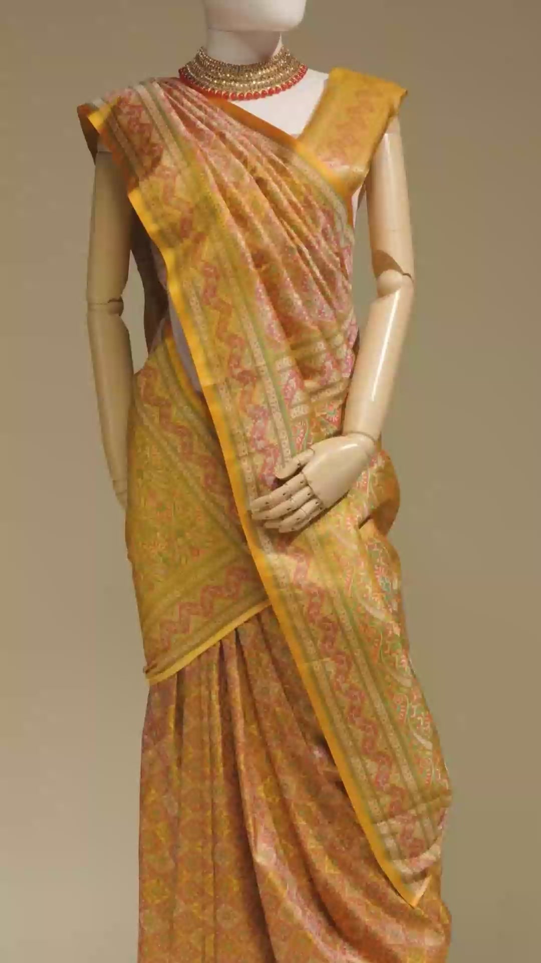 Mustard Yellow Floral work Patola Saree