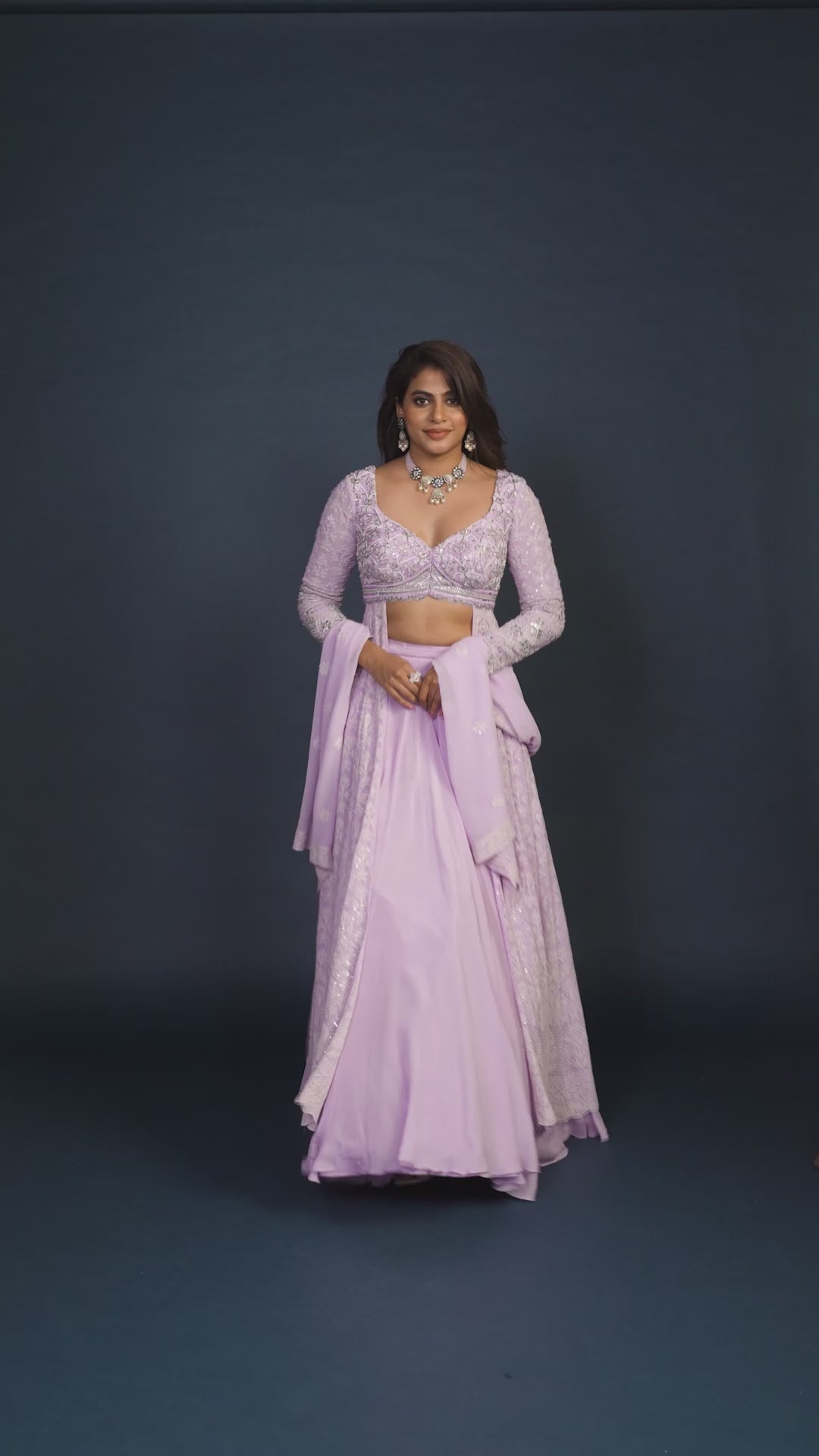 Dahlia Lilac Chikankari Thread Work Lehenga Set