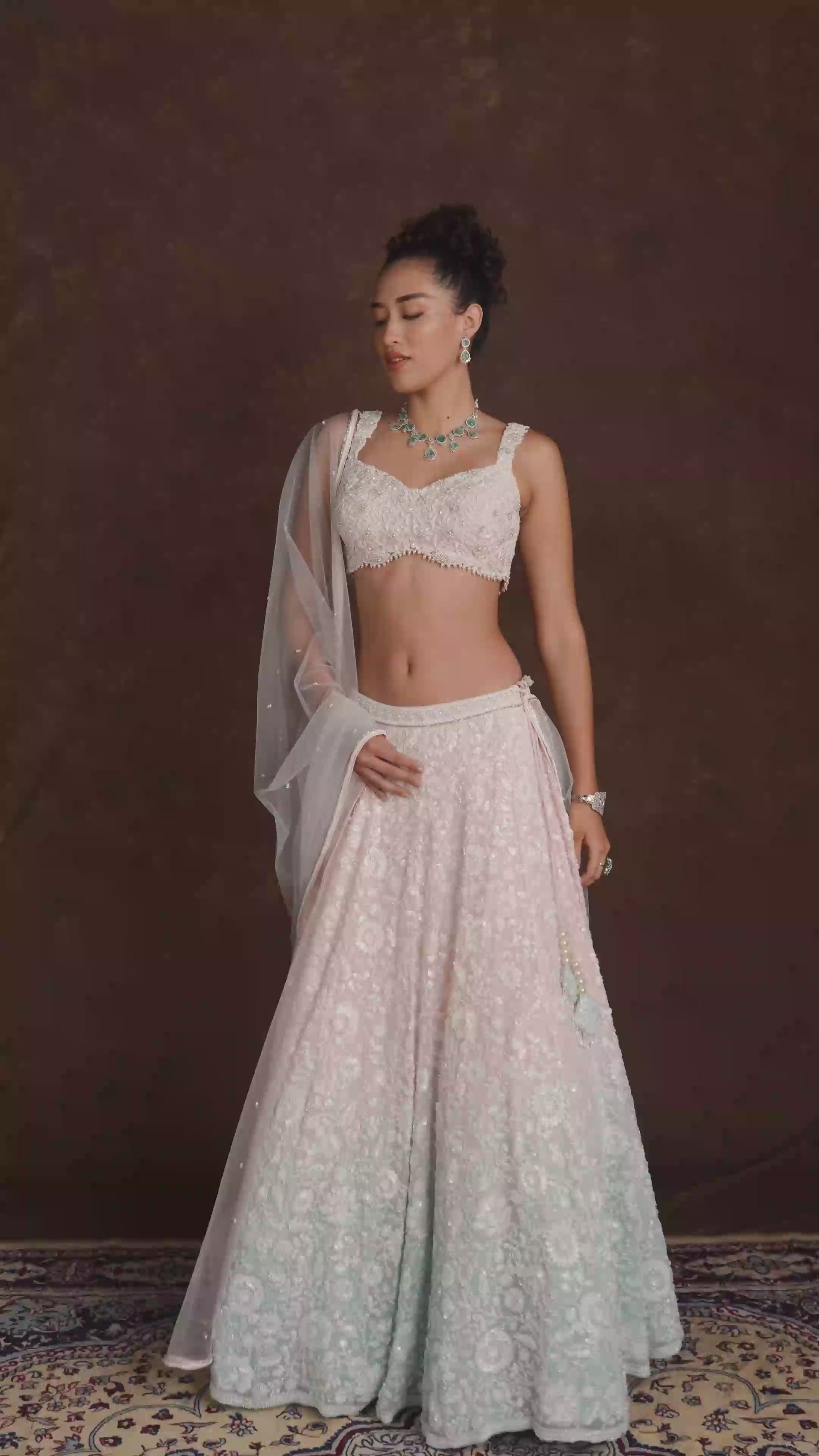 Amara Ombre Pink and Blue Crystal Embellished Lehenga Set