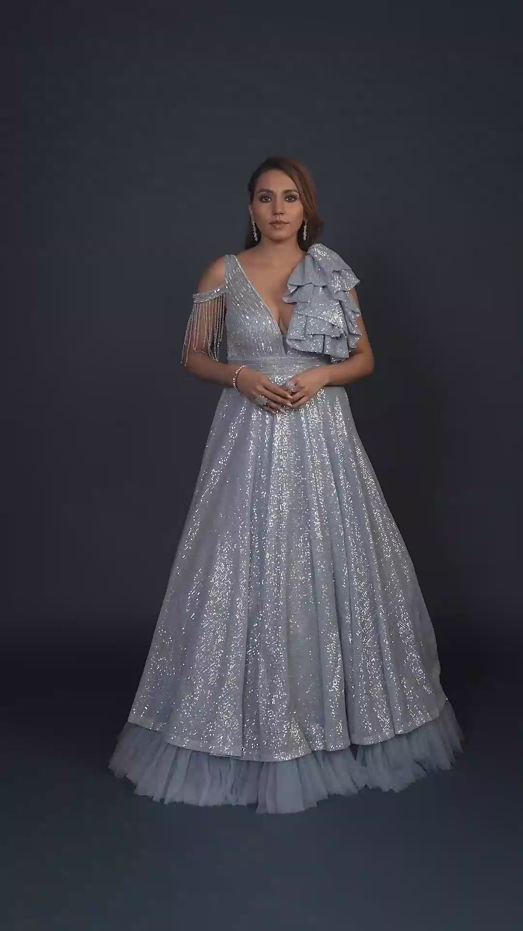 Ophelia Powder Blue Ruffle Sleeve Gown