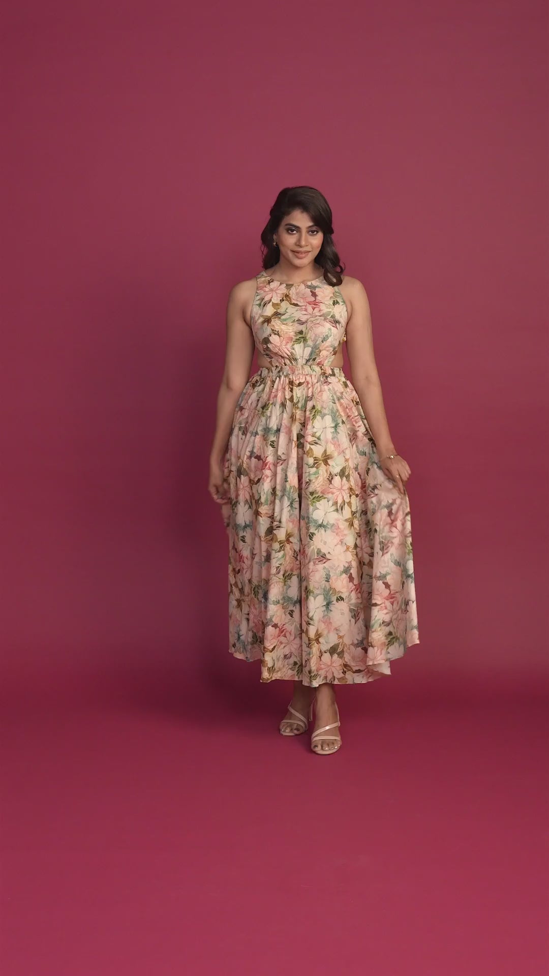 Cream Waist Slit Backless Midi Dress