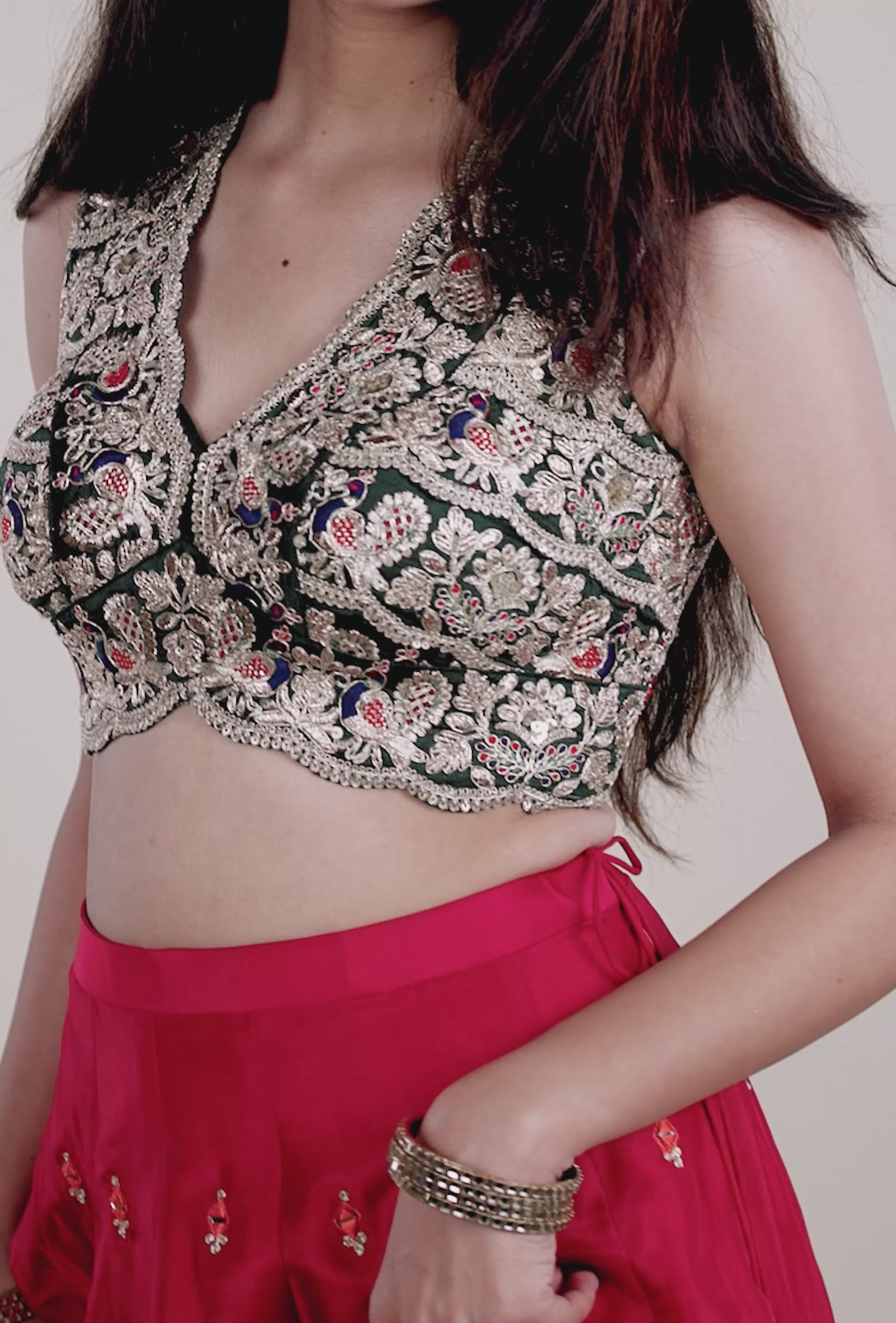 Embrel Green Resham Peacock Embroidery Blouse