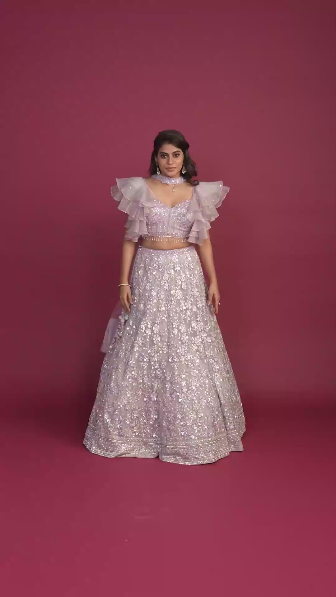 Adara Lilac Ruffled Sleeves Lehenga Set