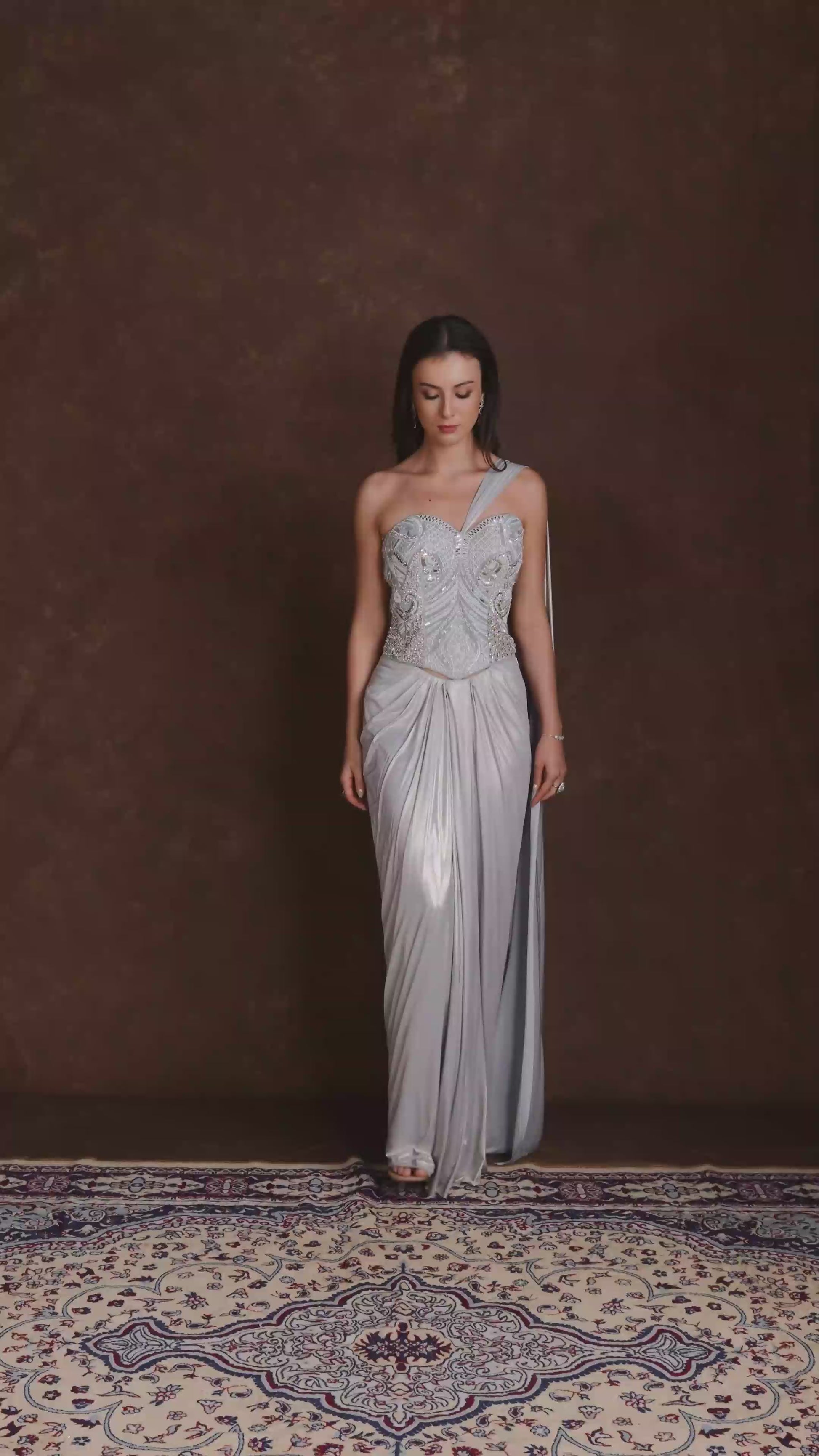 Alaska Waist Emphasizing Corset and Cinched Skirt Set in Powder Blue