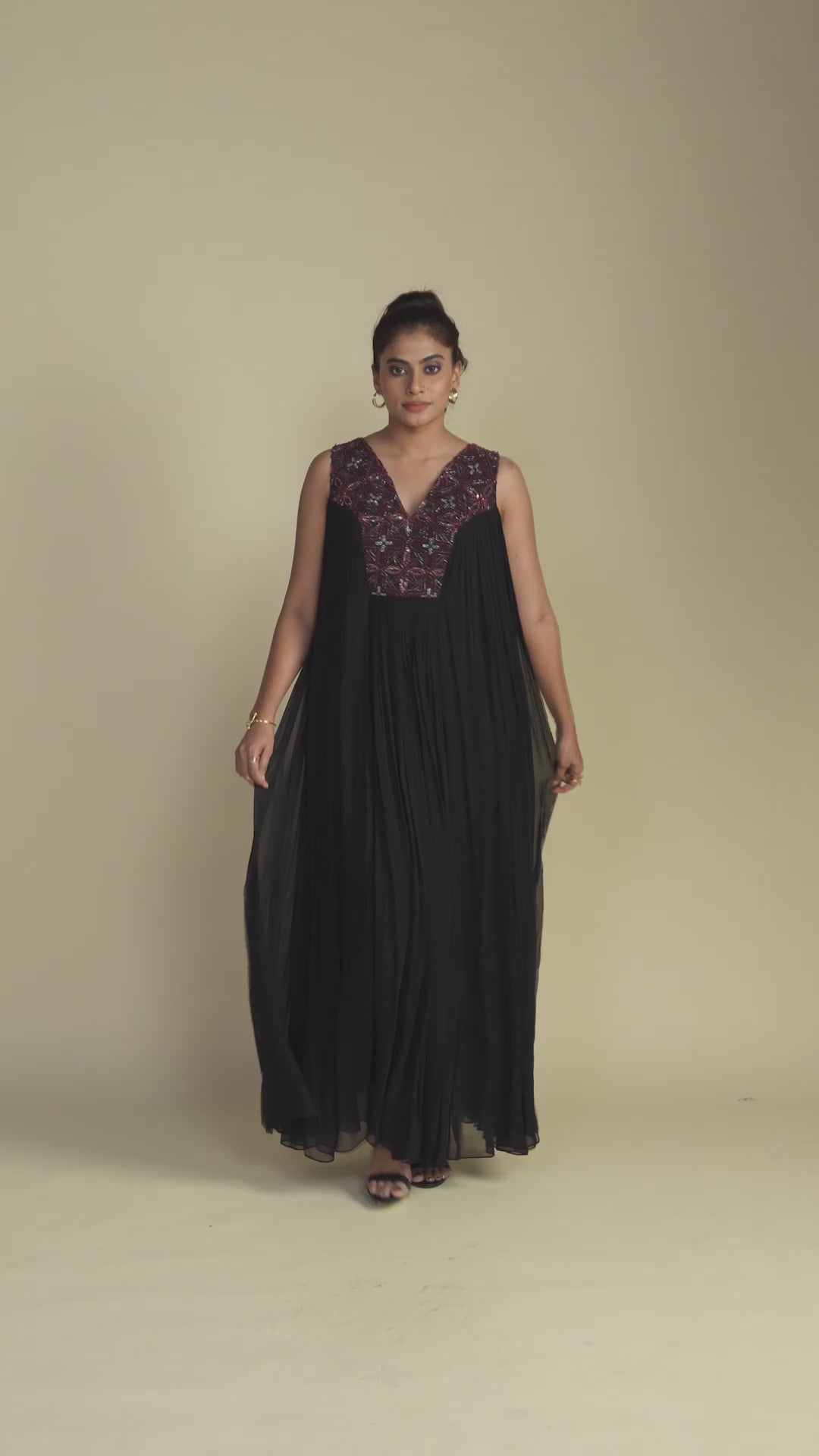 Black Embroidered Floor-Length Dress