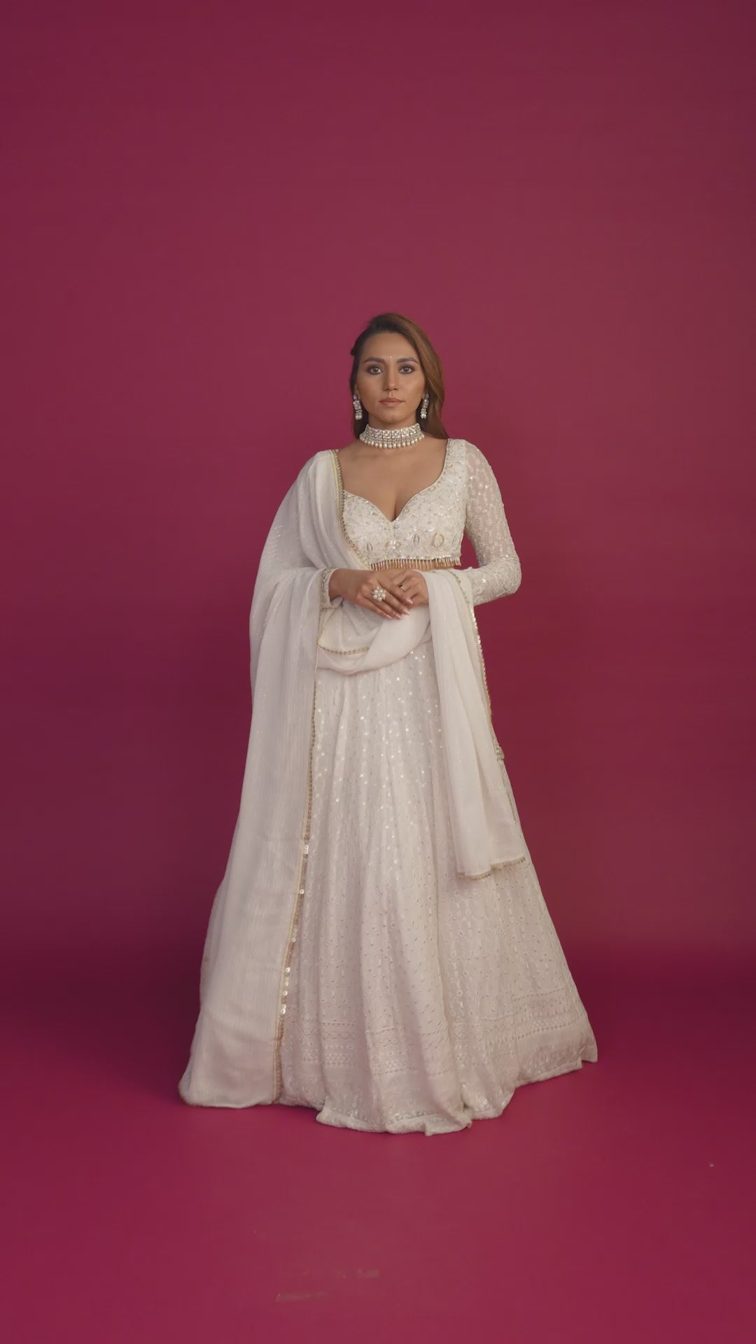 Crescent White Chikankari Lehenga Set