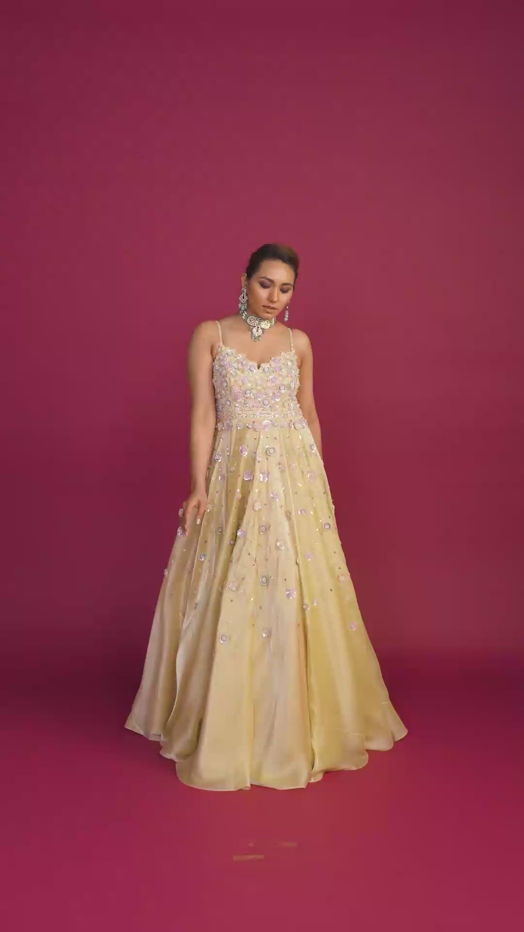 Belle Pastel Yellow with Embroidered Flowers Gown
