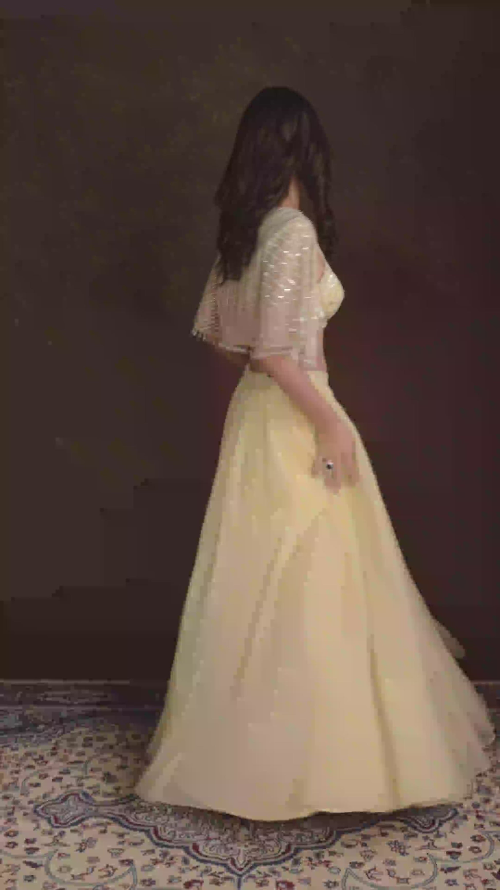 Estelle Yellow Lehenga with Sequined Blouse & Net Cape