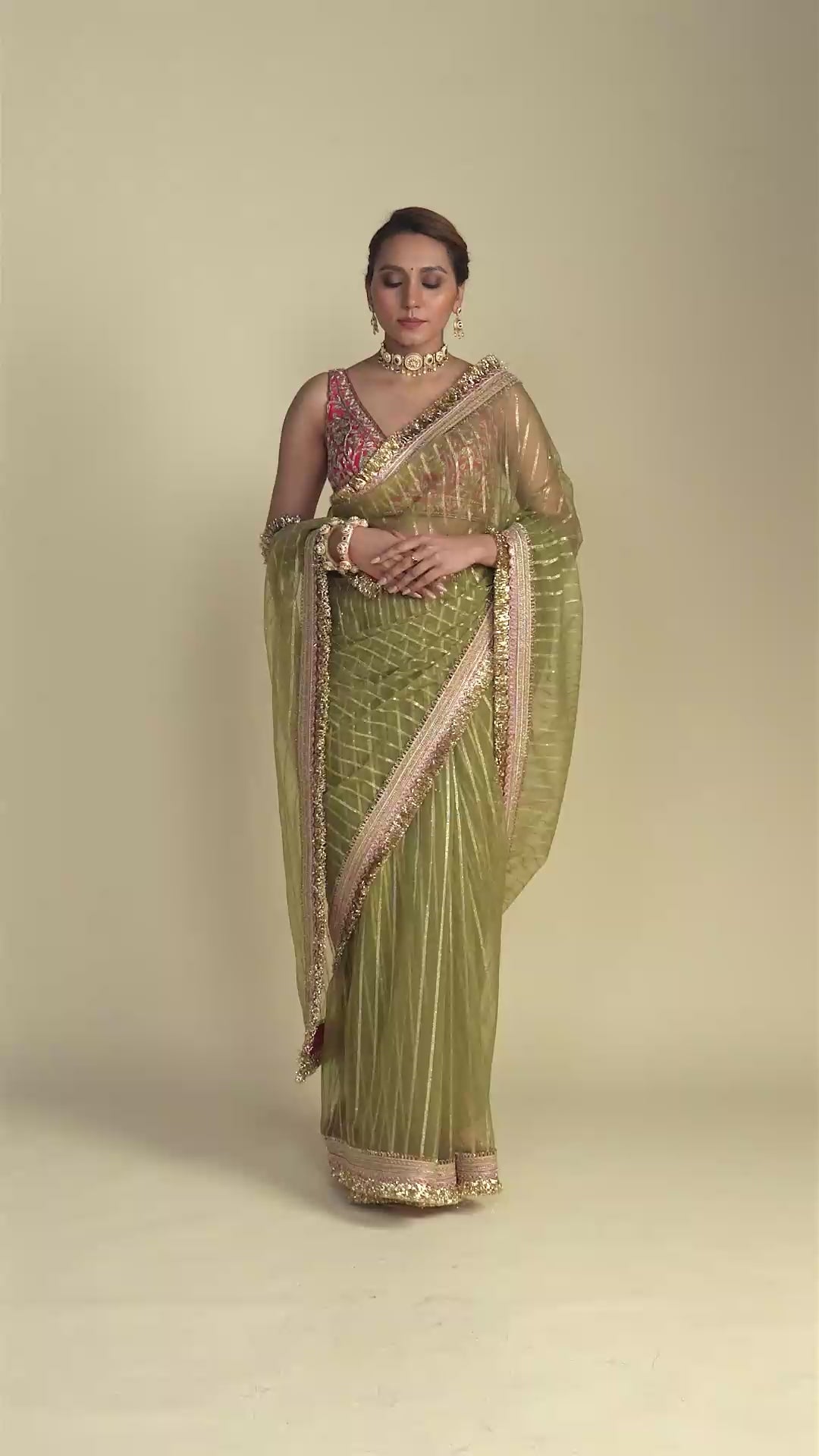 Noor Sheer Green Saree with Zardozi Embroidered Blouse