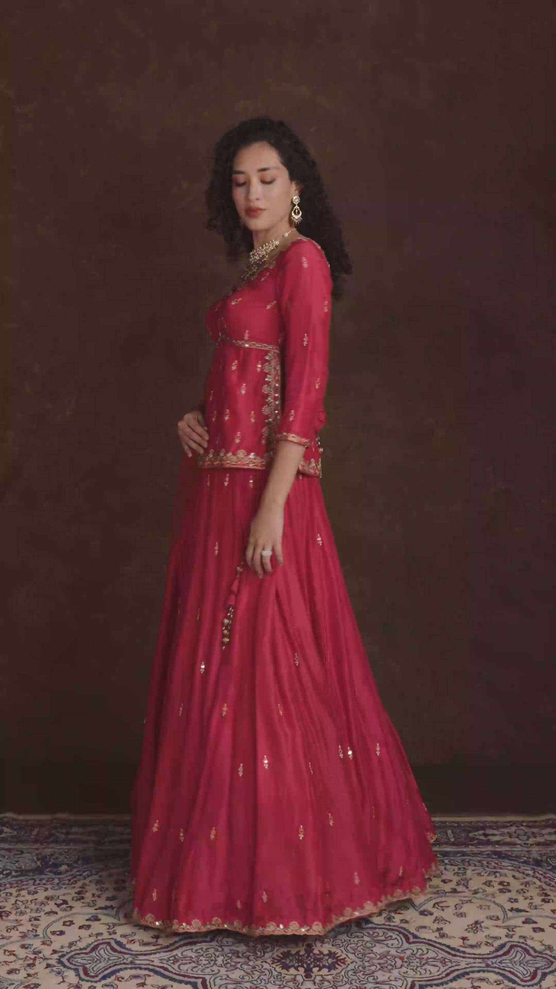 Raya Red Peplum Jacket Zariwork Lehenga Set with Net Dupatta