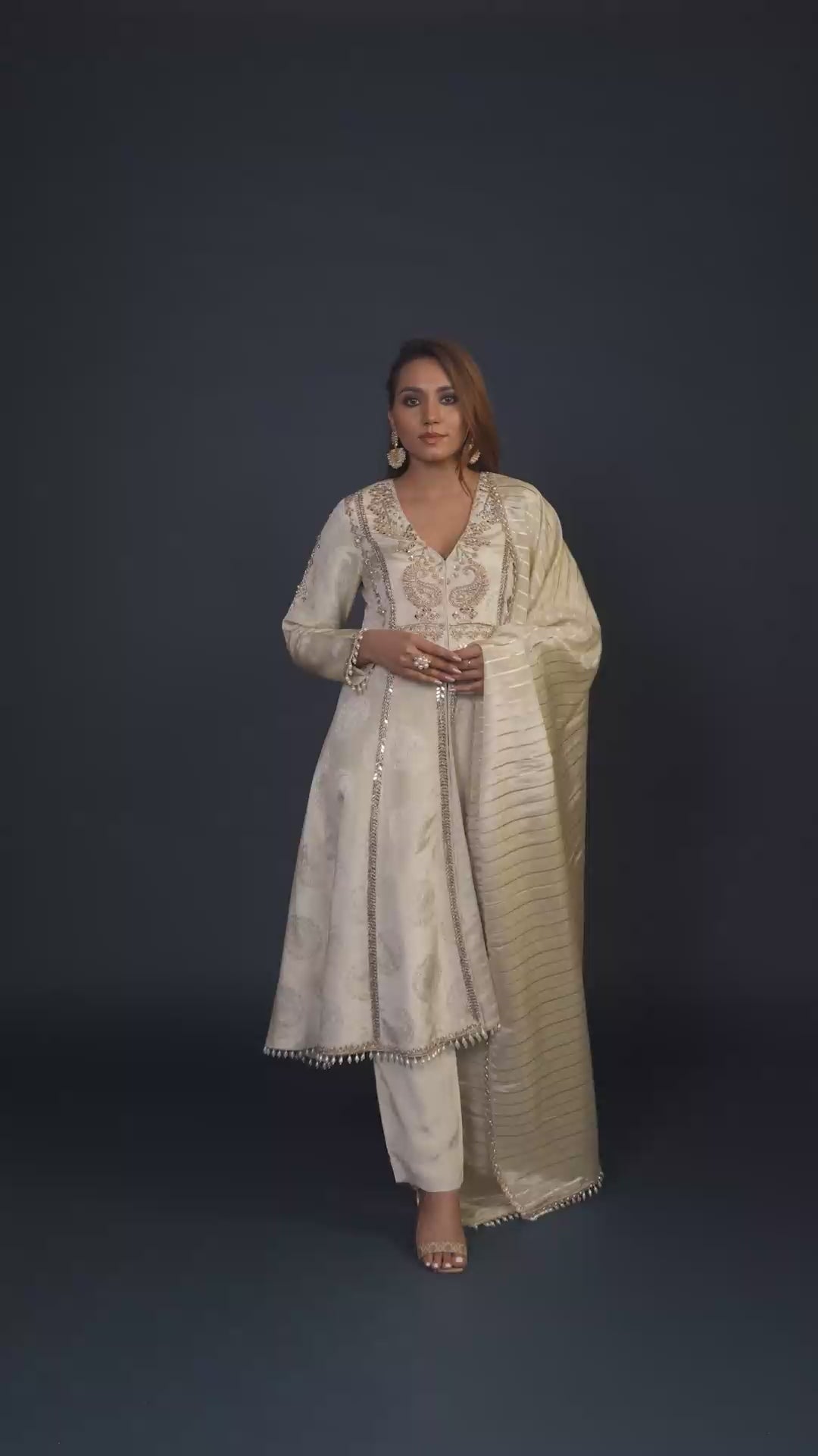 Ivory and Golden Zardozi Anarkali Set