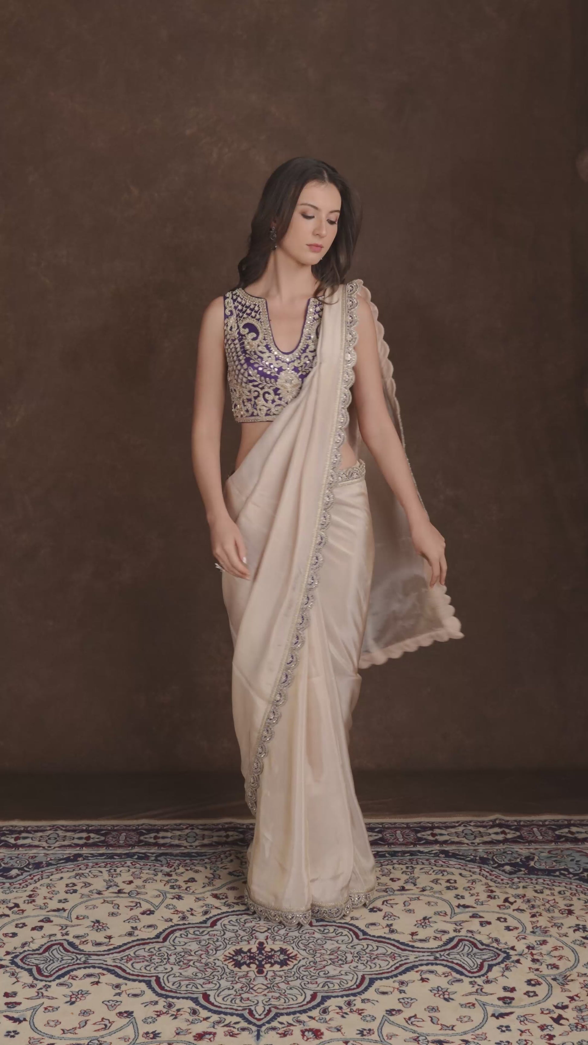 tjs07 Beige Designer Blouse Video