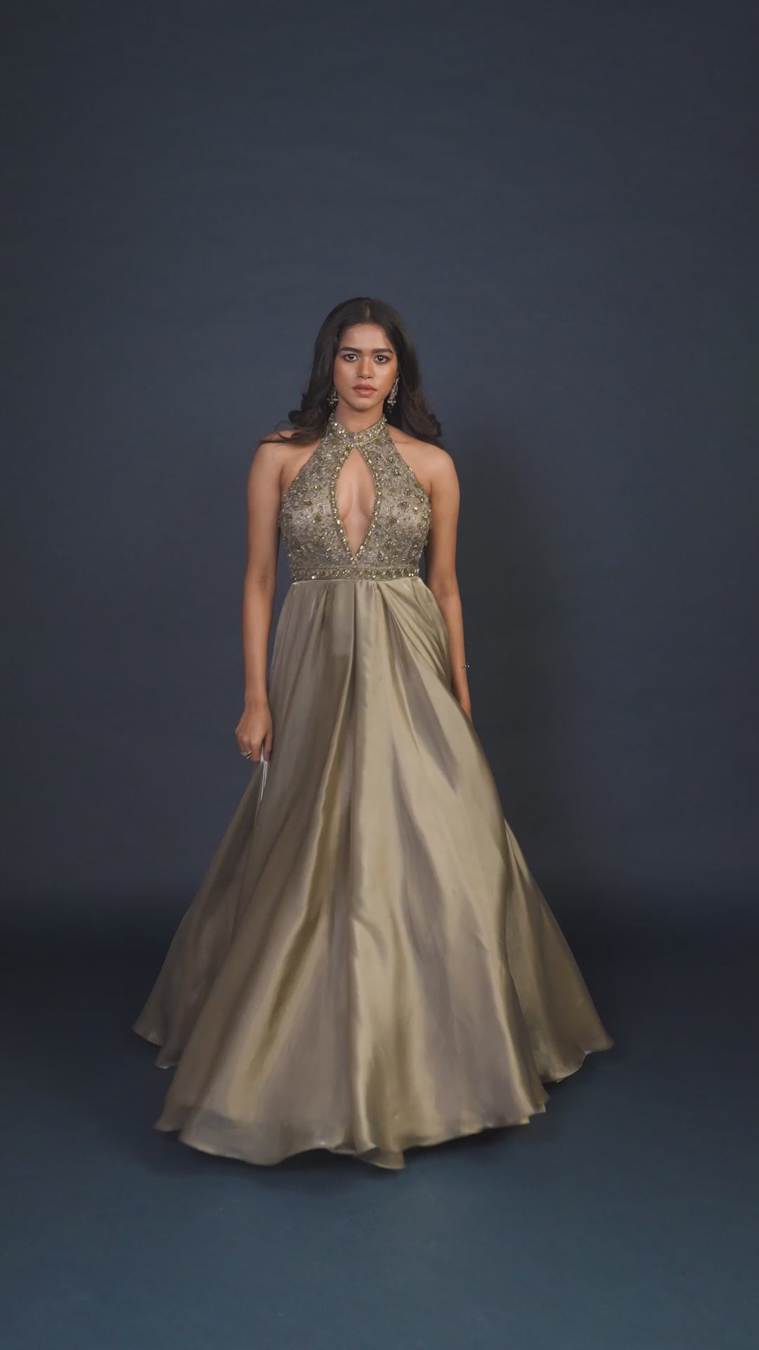 Eleanor Warm Grey Key Hole Neck Gown