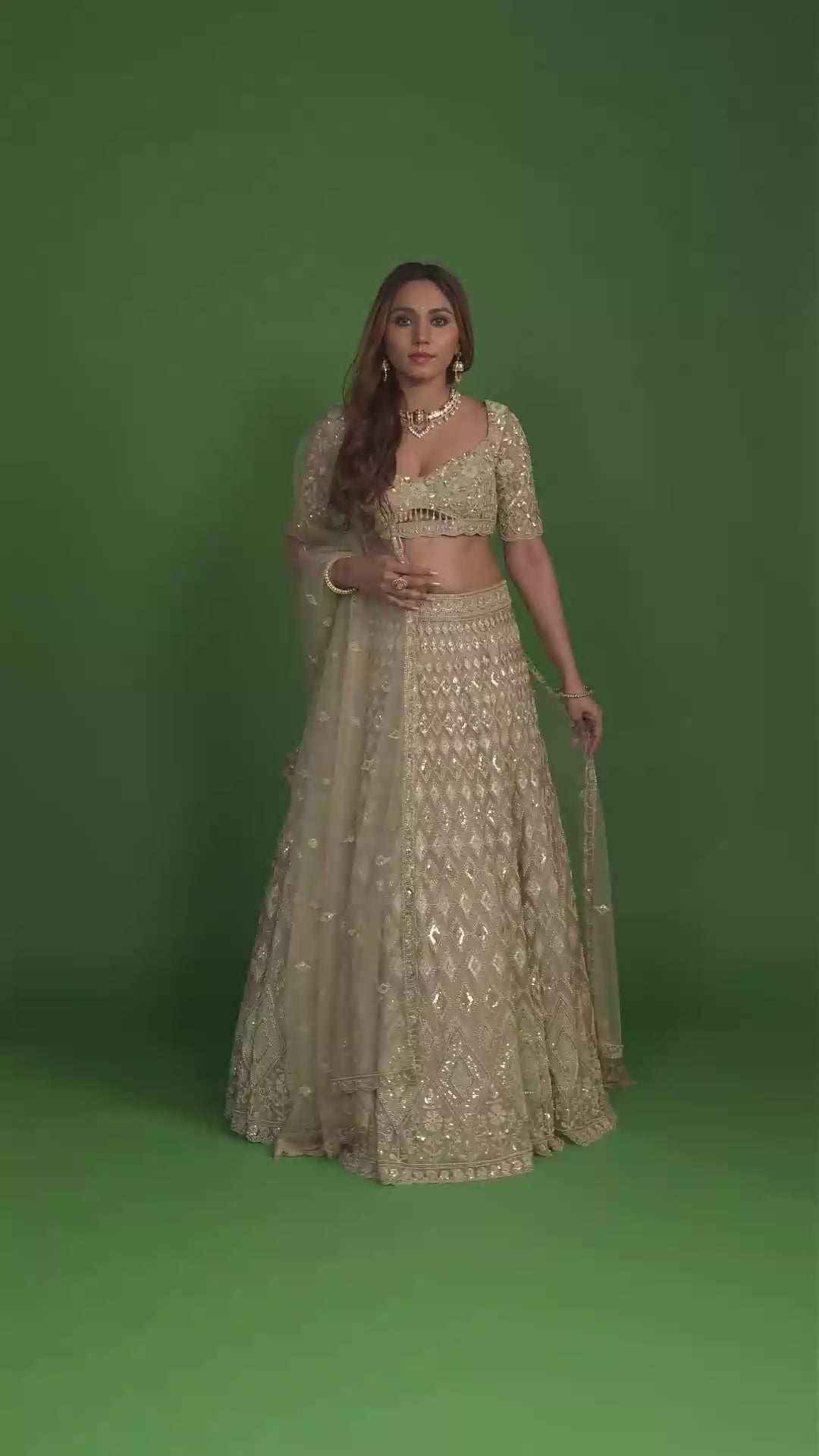 Mirage Golden Green Net Resham Work Lehenga Set