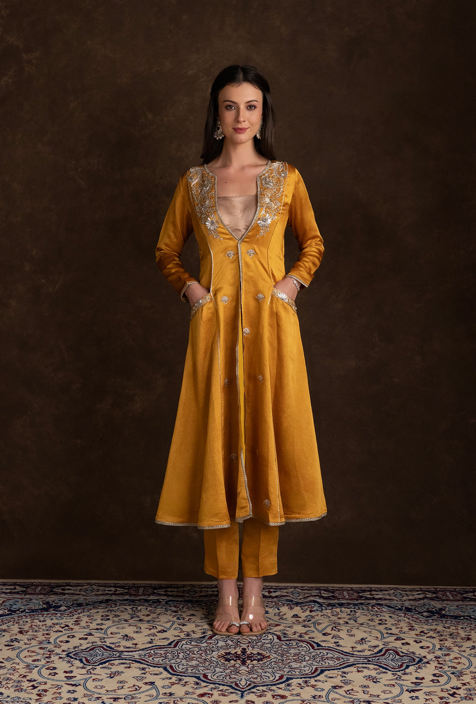 tjpc0053_1 Mustard Yellow Ethnic Suit Set