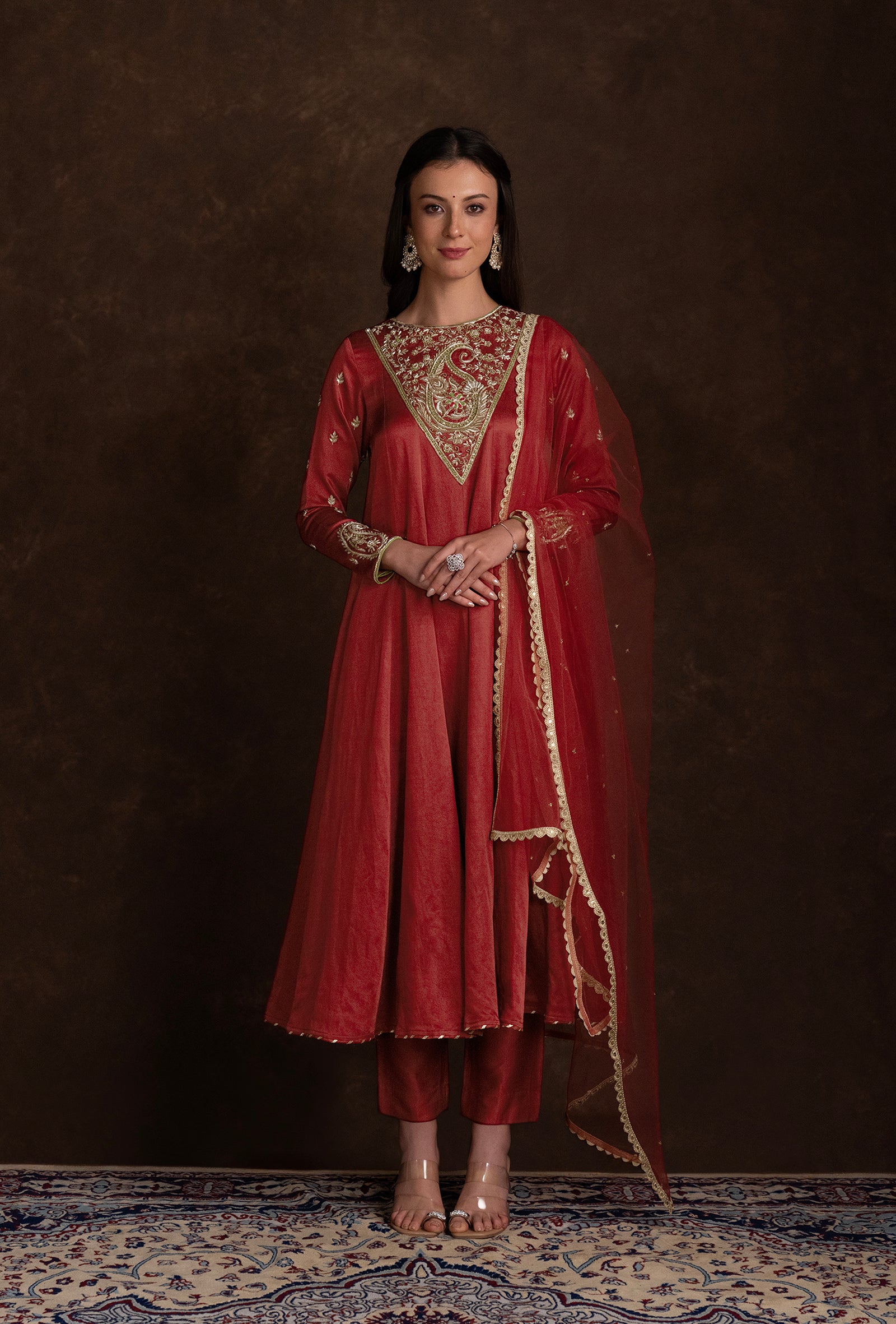 tjpc0055_1 Red Ethnic Suit Set