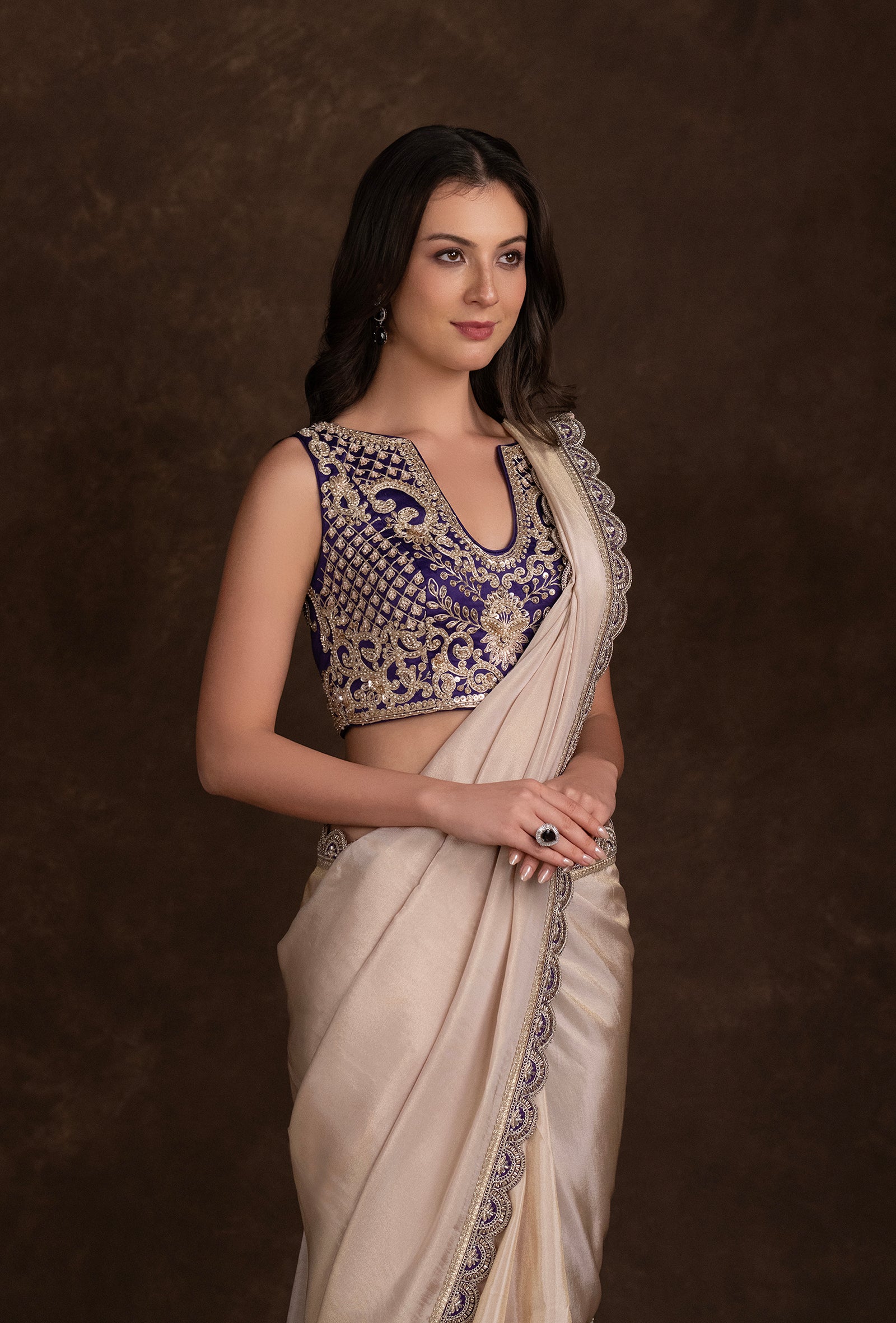 tjs07_3 Beige Designer Blouse