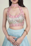 Pink Resham Embriodery and Gold Sequence Embroidery Blouse