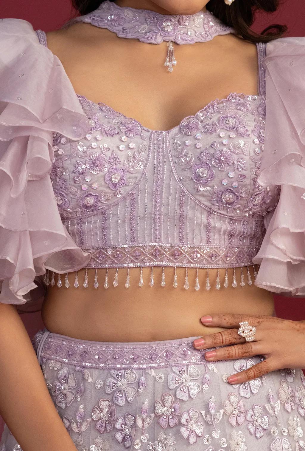 Adara Lilac Ruffled Sleeves Lehenga Set