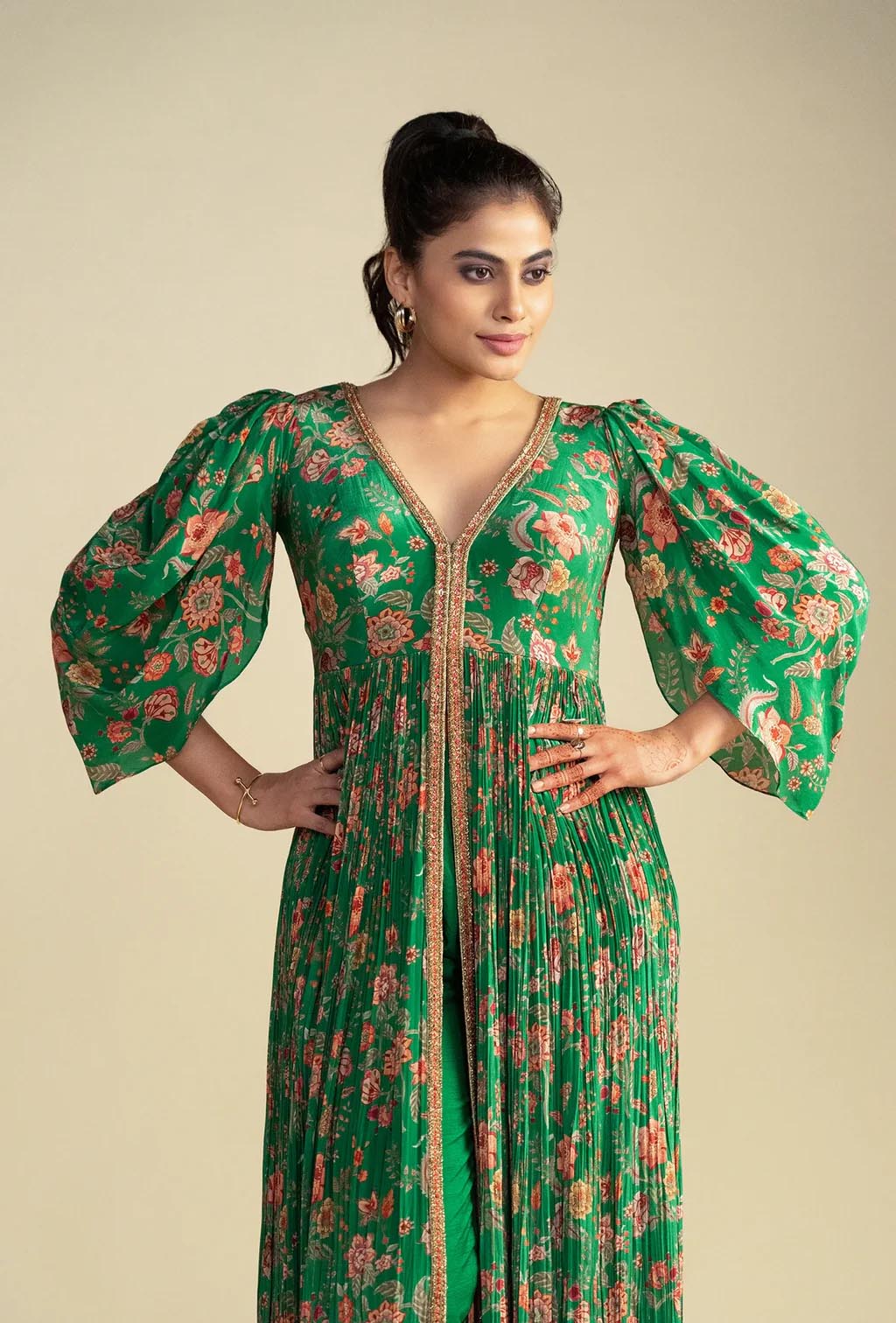 Marine Green Front Slit Jacket Kurta Set
