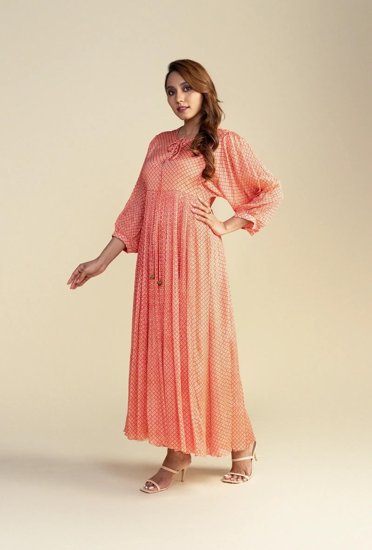 Coral Draw String Maxi Dress