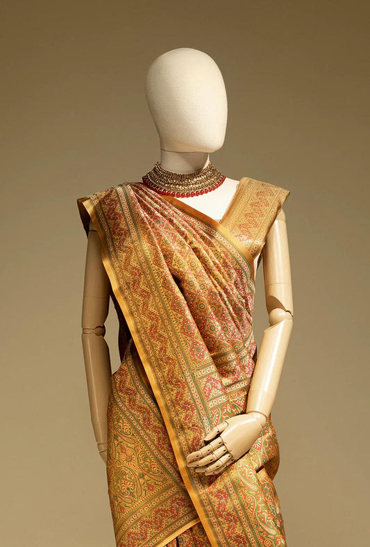 Mustard Yellow Floral work Patola Saree