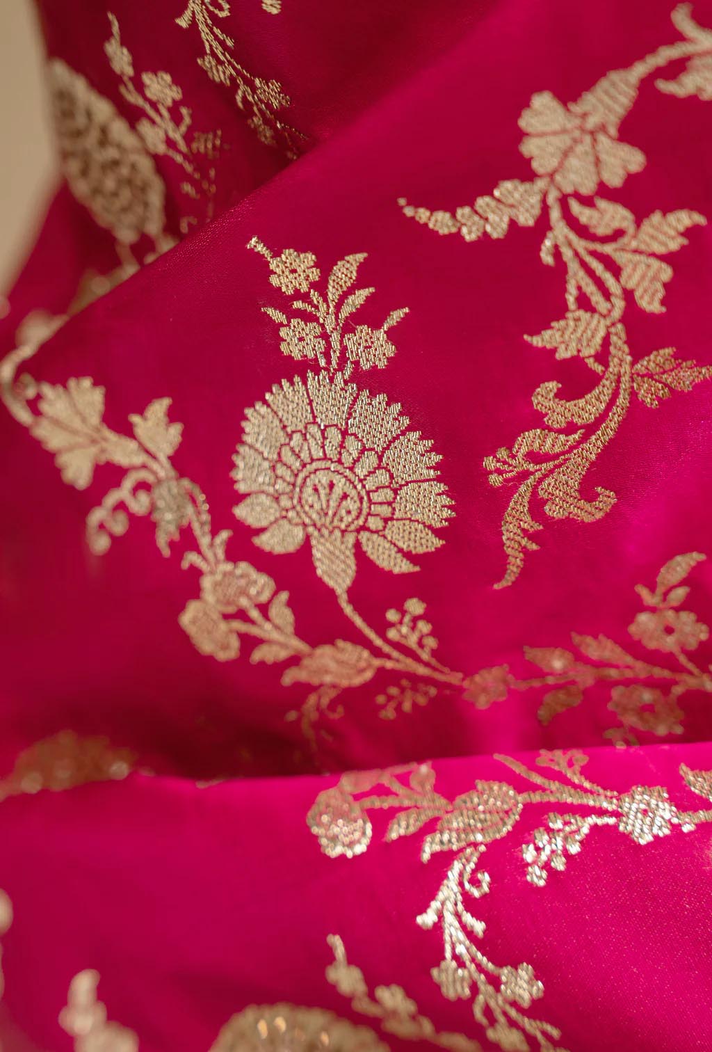 Rani Pink Katan Silk Saree with Zari Buttiwork