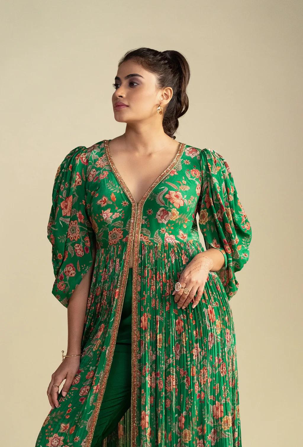 Marine Green Front Slit Jacket Kurta Set