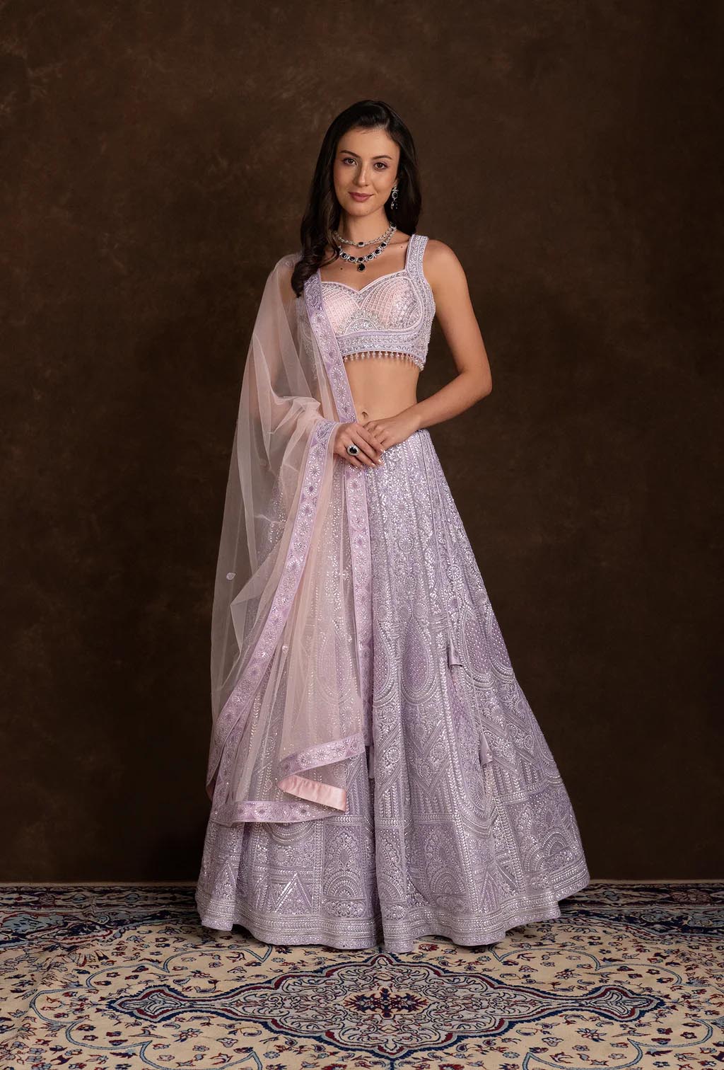 Delilah Lavender Lehenga Set with Embellished Crystal and Stonework